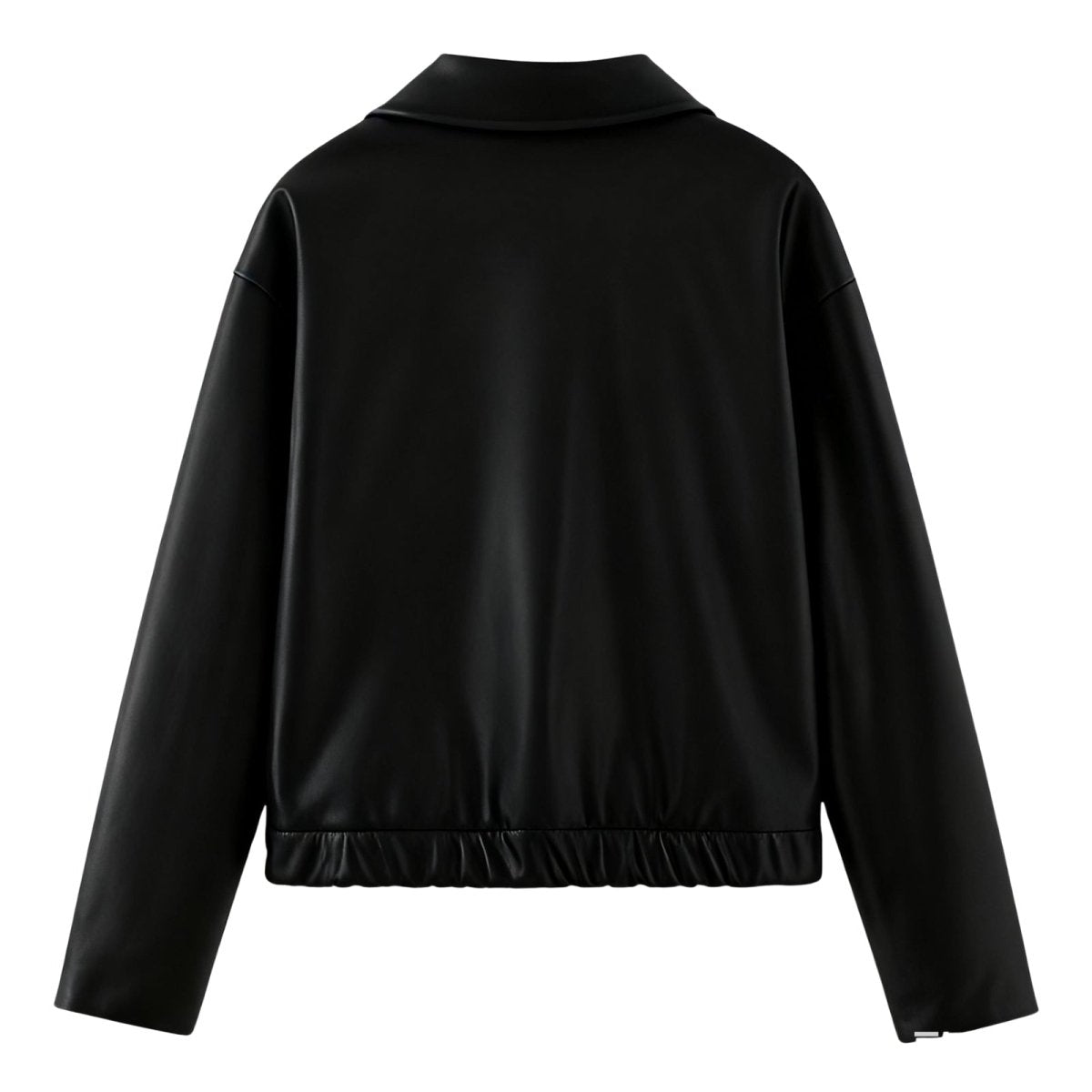 Women's Short Faux Leather Bomber Jacket with Oversized Fit