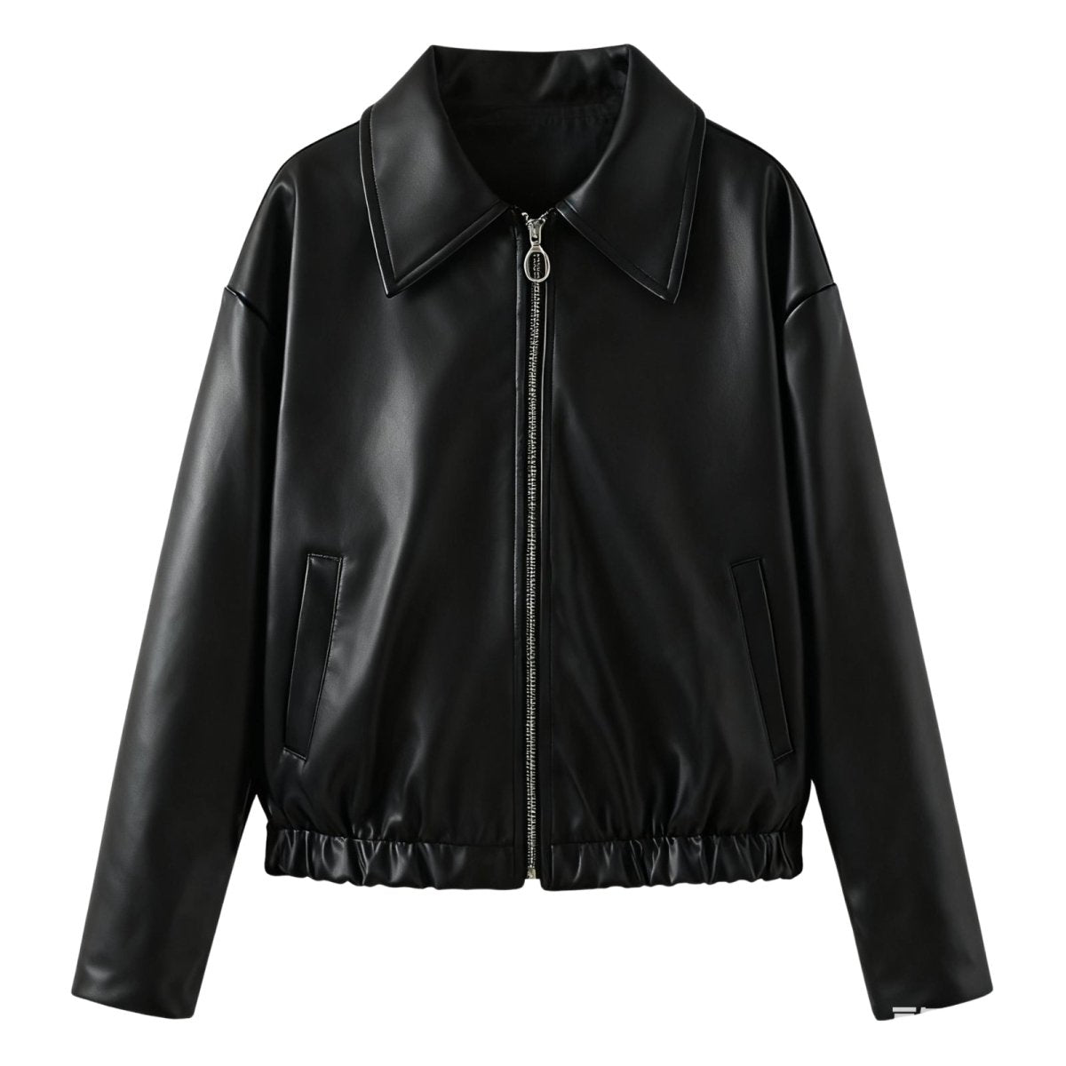Women's Short Faux Leather Bomber Jacket with Oversized Fit