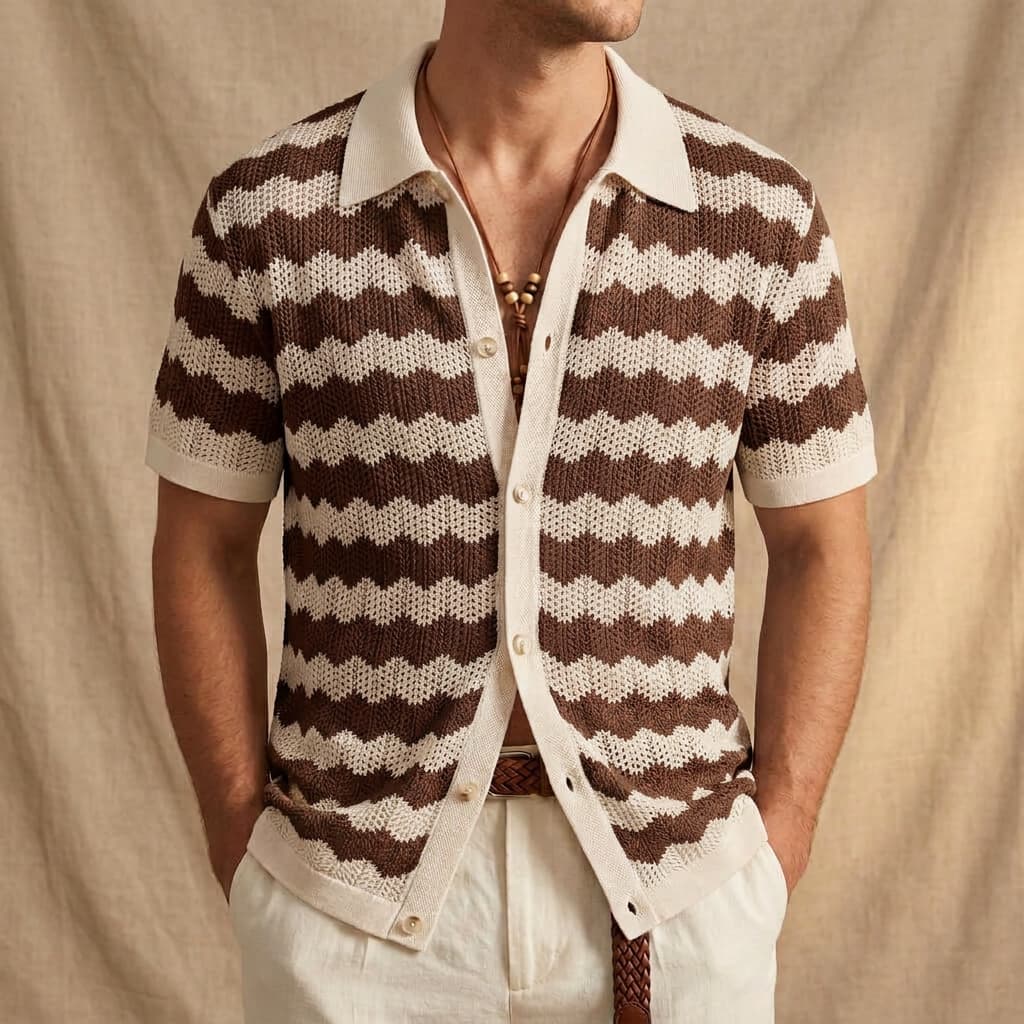 Polo de malha jacquard com botões para homem — verão
