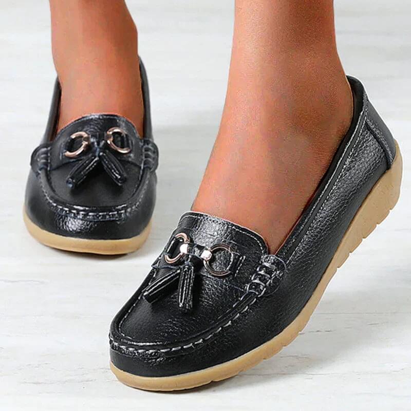 Mocassini in pelle da donna - scarpe basse con nappine - per camminare