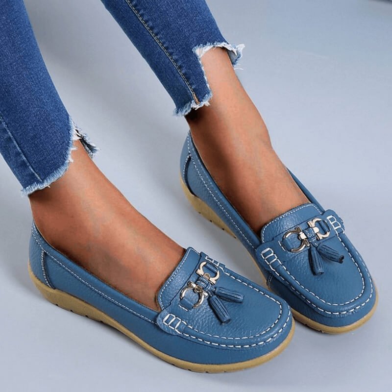 Mocassini in pelle da donna - scarpe basse con nappine - per camminare