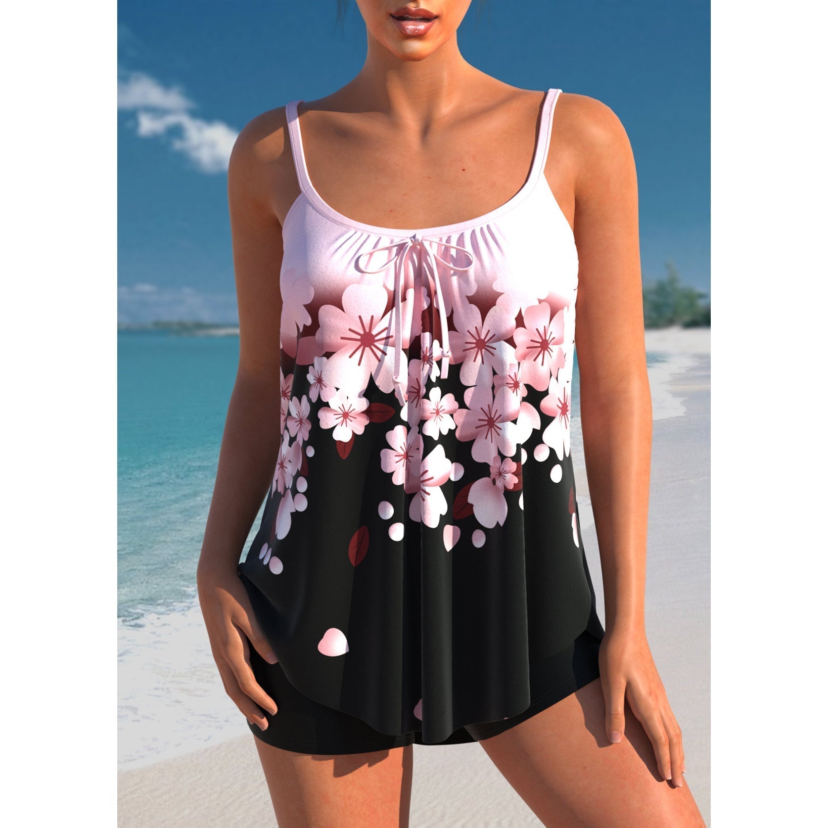 Ψηλόμεσο Μαγιό Tankini για Γυναίκα με Ombre Τοπ και Σορτς