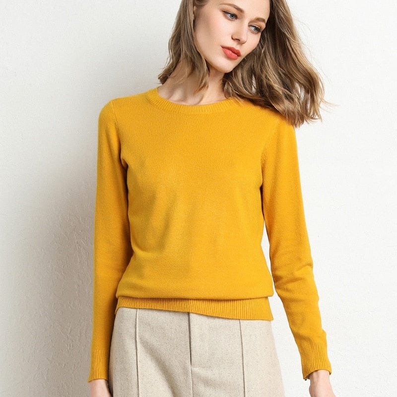 Pull en laine et cachemire pour femme col rond coupe ajustée