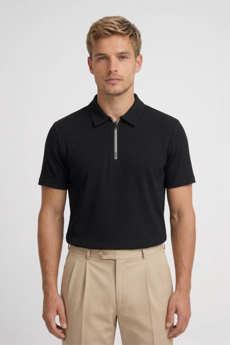 Pánské polo s polovičním zipem a žebrovanou tkaninou — business casual