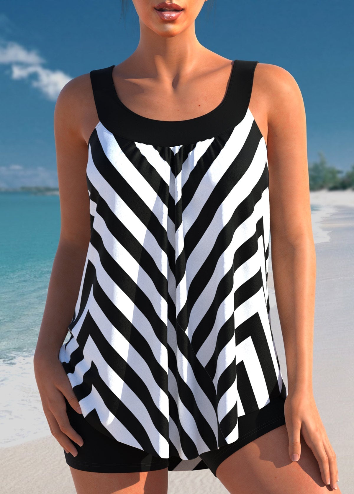 Ψηλόμεσο Μαγιό Tankini για Γυναίκα με Ombre Τοπ και Σορτς