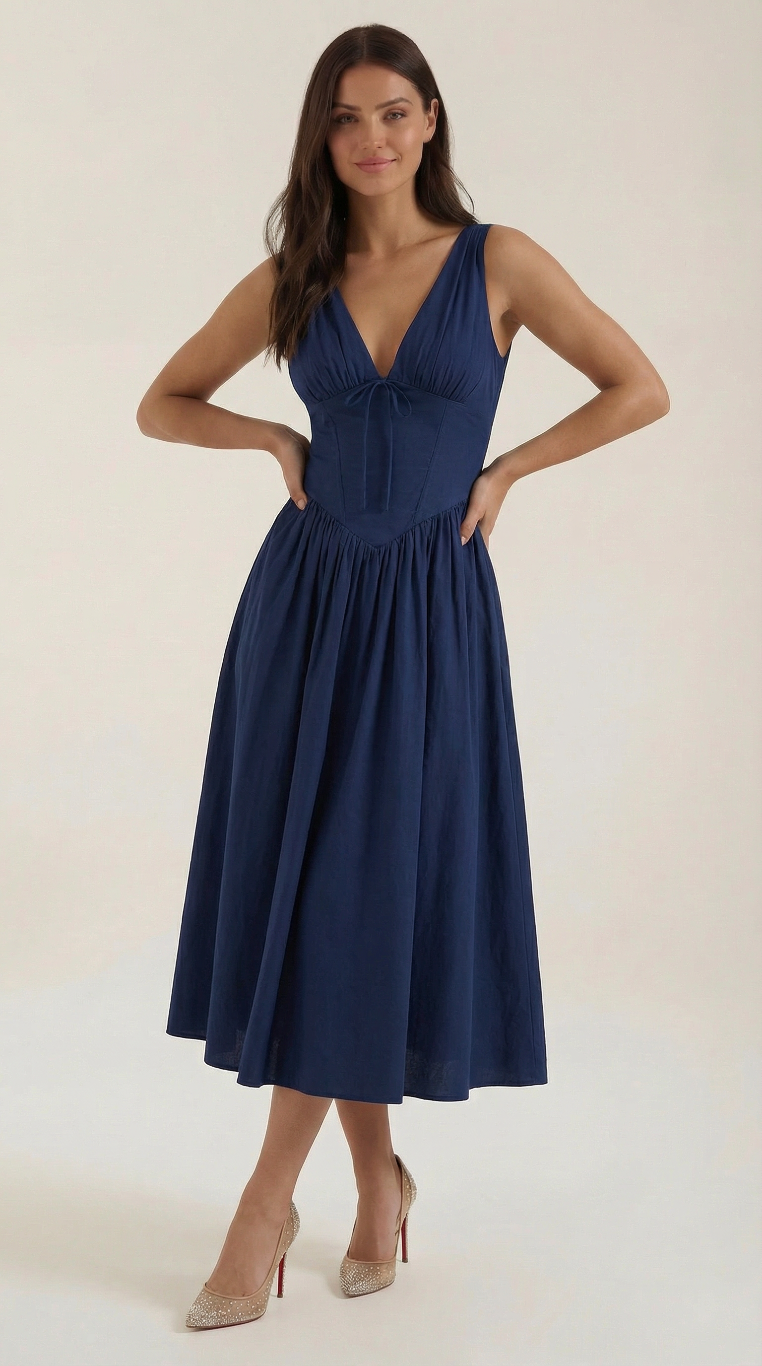 v-waist open back midi dress Pink Open Back Midi Dress with Long Sleeve L / Black