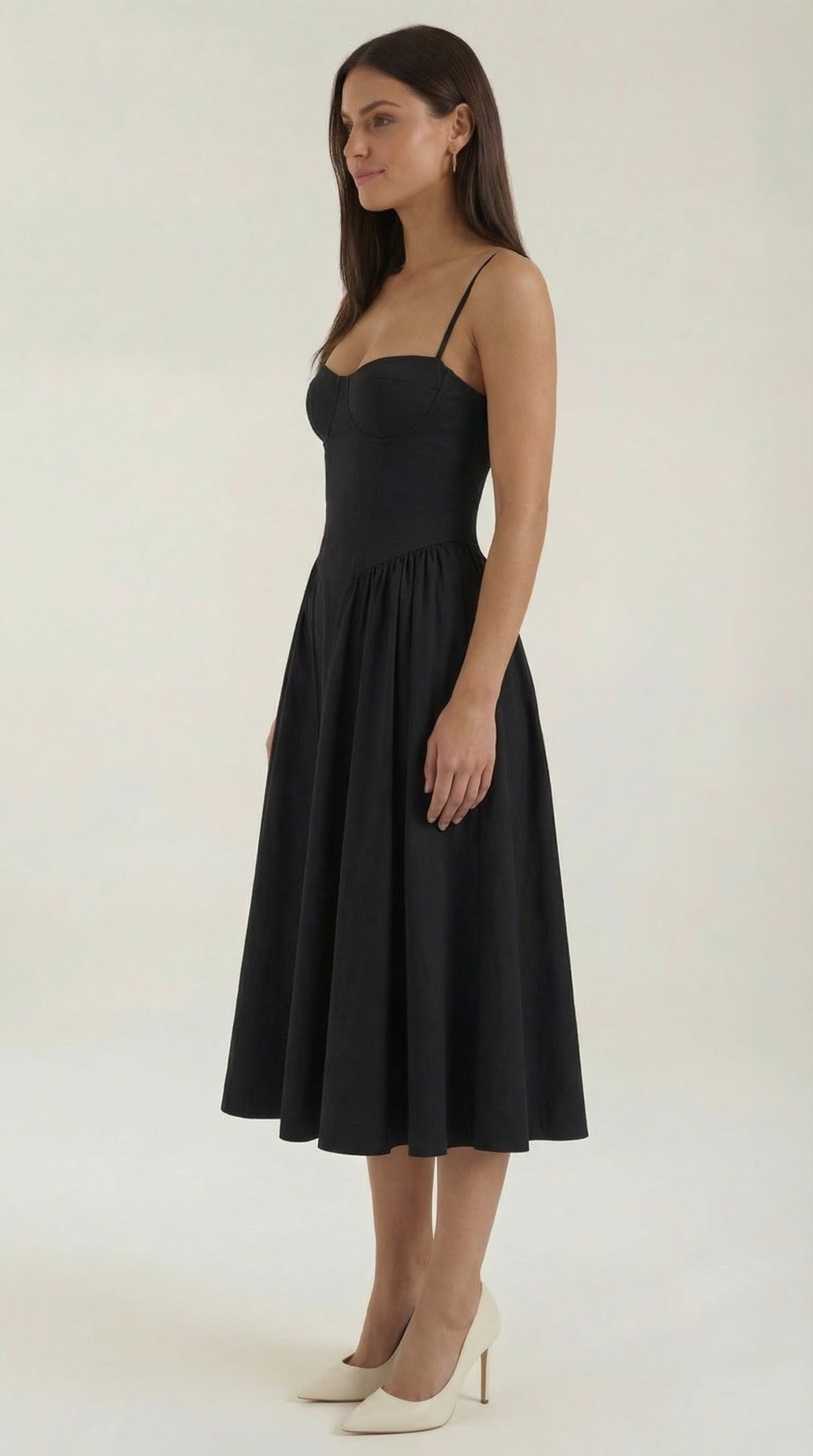 Women's Cotton Midi Dress Corset Style with Straps and Floral Print