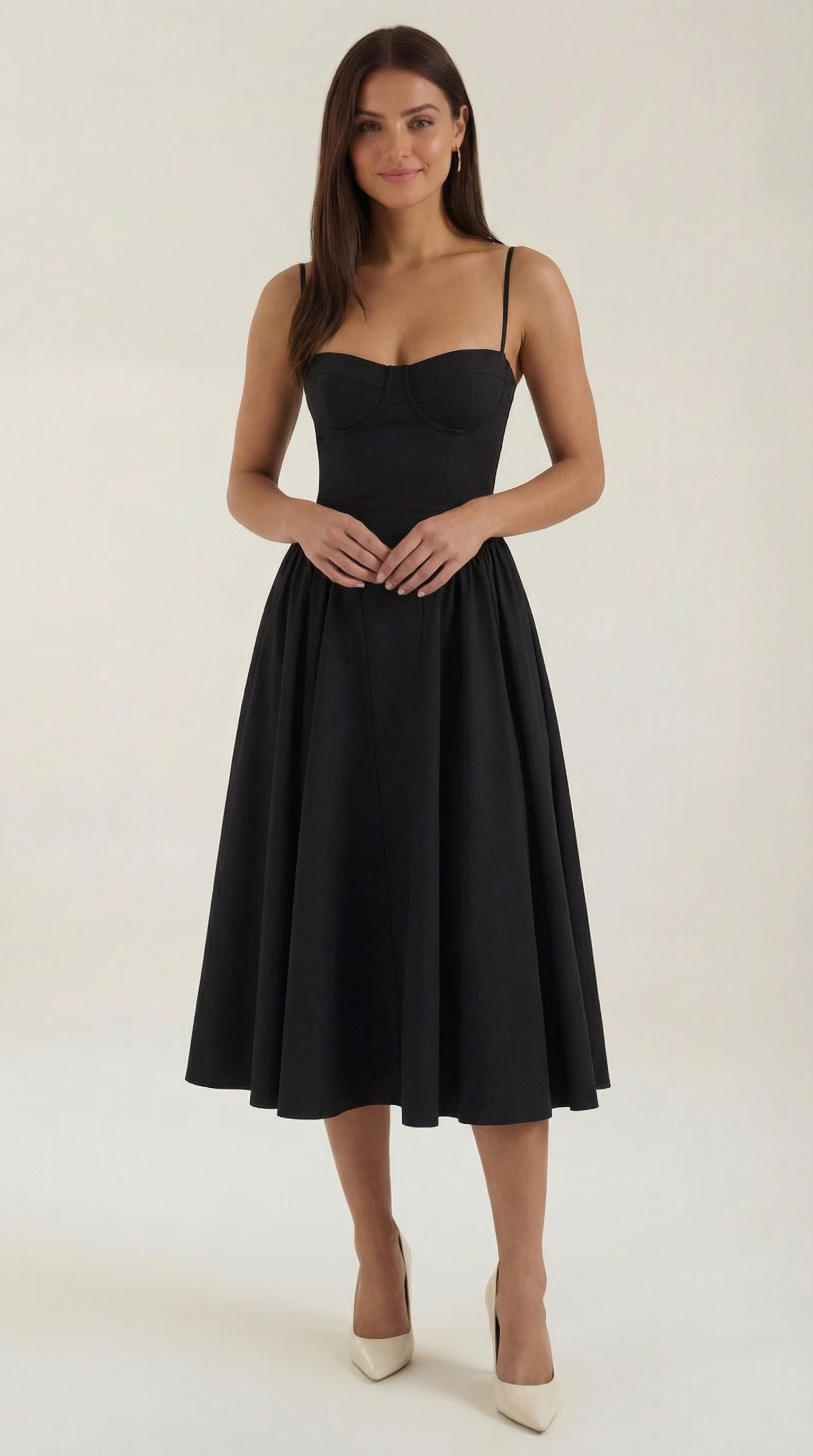 Women's Cotton Midi Dress Corset Style with Straps and Floral Print