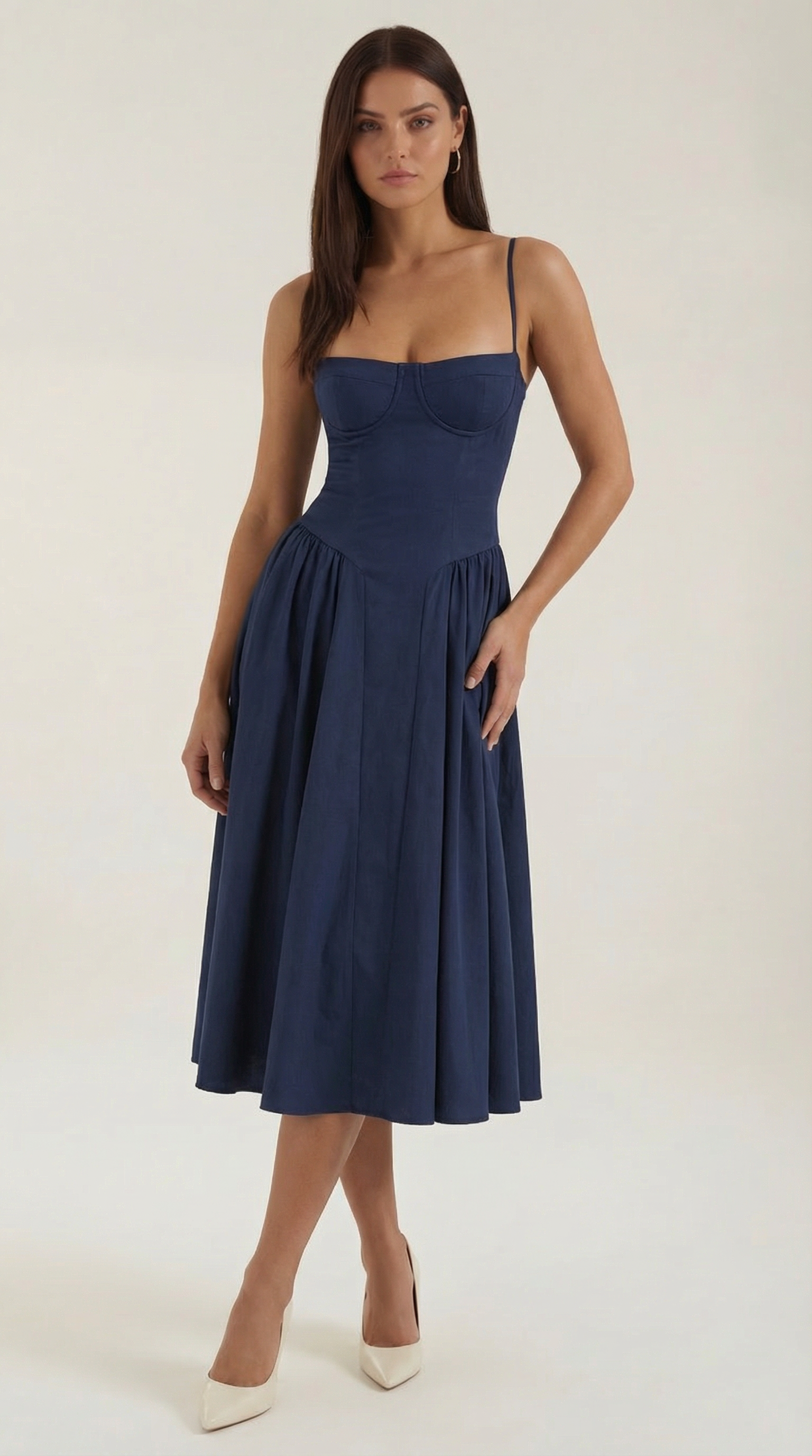 Women's Cotton Midi Dress Corset Style with Straps and Floral Print