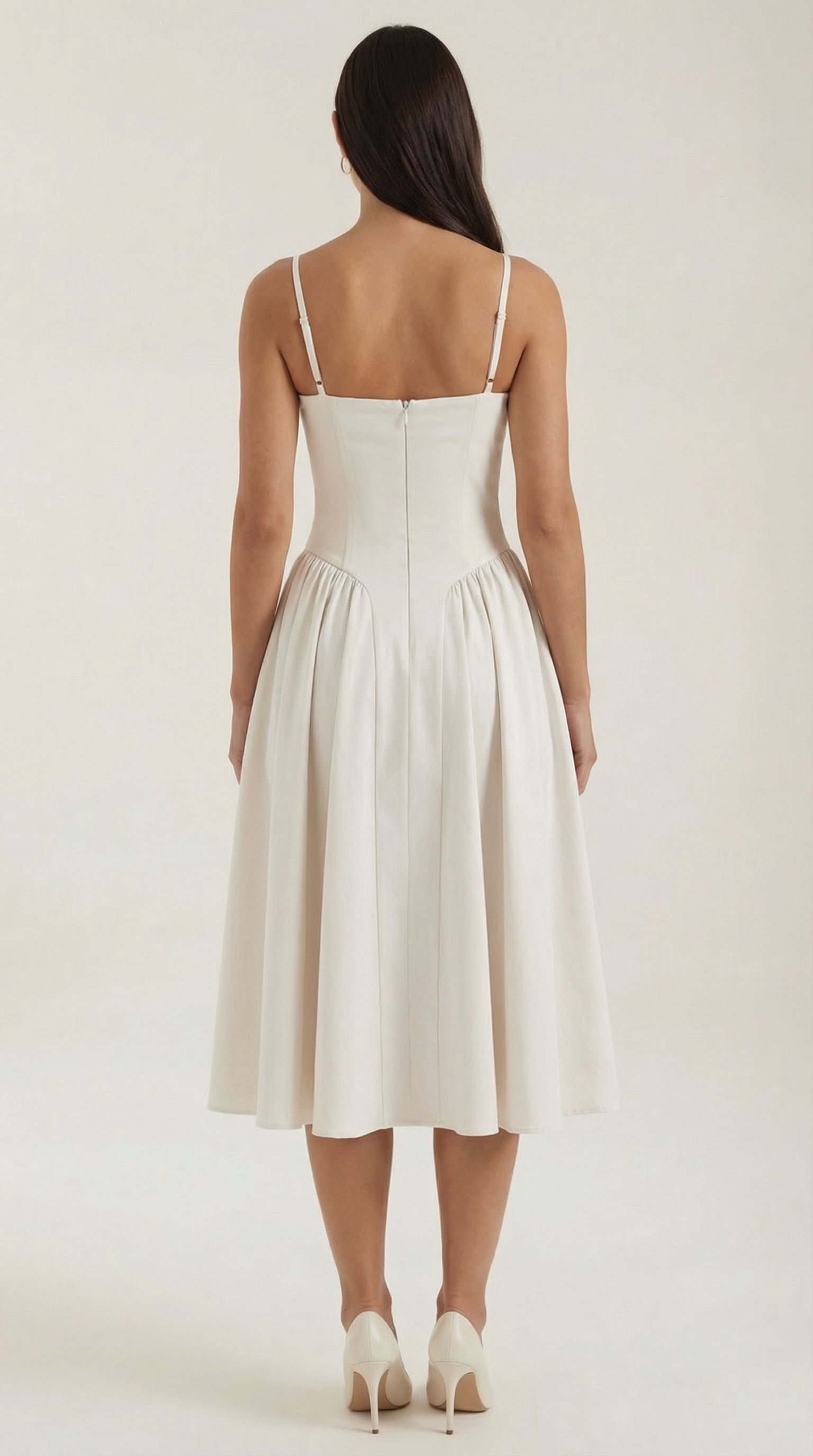 Women's Cotton Midi Dress Corset Style with Straps and Floral Print