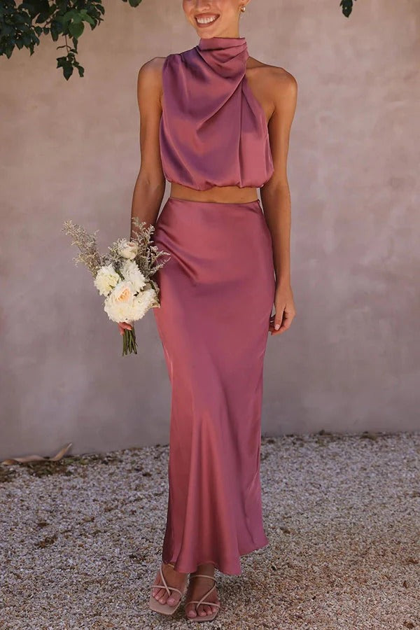 Conjunto dos piezas mujer | top halter y falda maxi para ceremonias