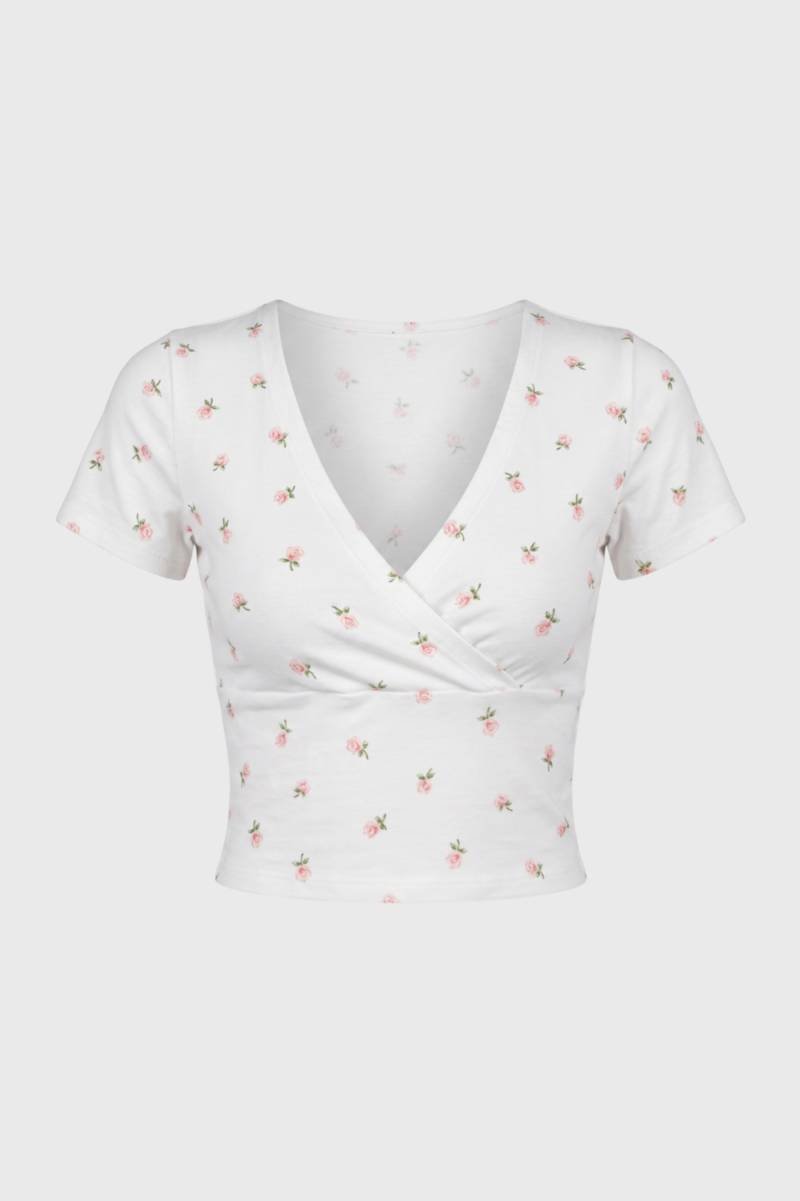 Cropped wrap top for women with V-neck and floral print — daily