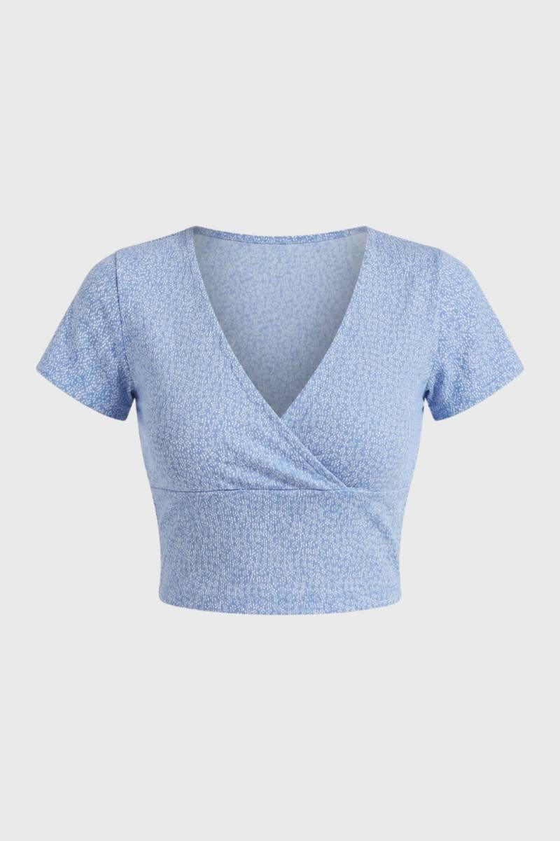Cropped wrap top for women with V-neck and floral print — daily