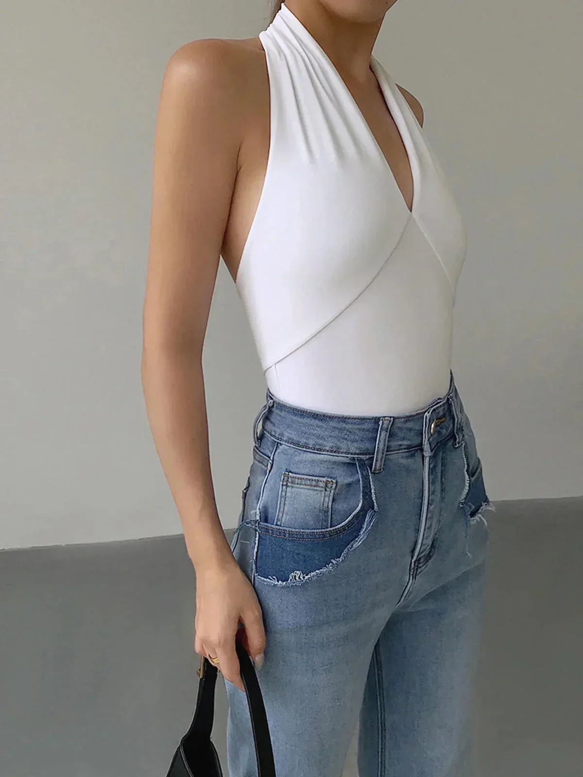 Top s halter výstřihem pro ženy | překřížený výstřih do V pro každodenní nošení