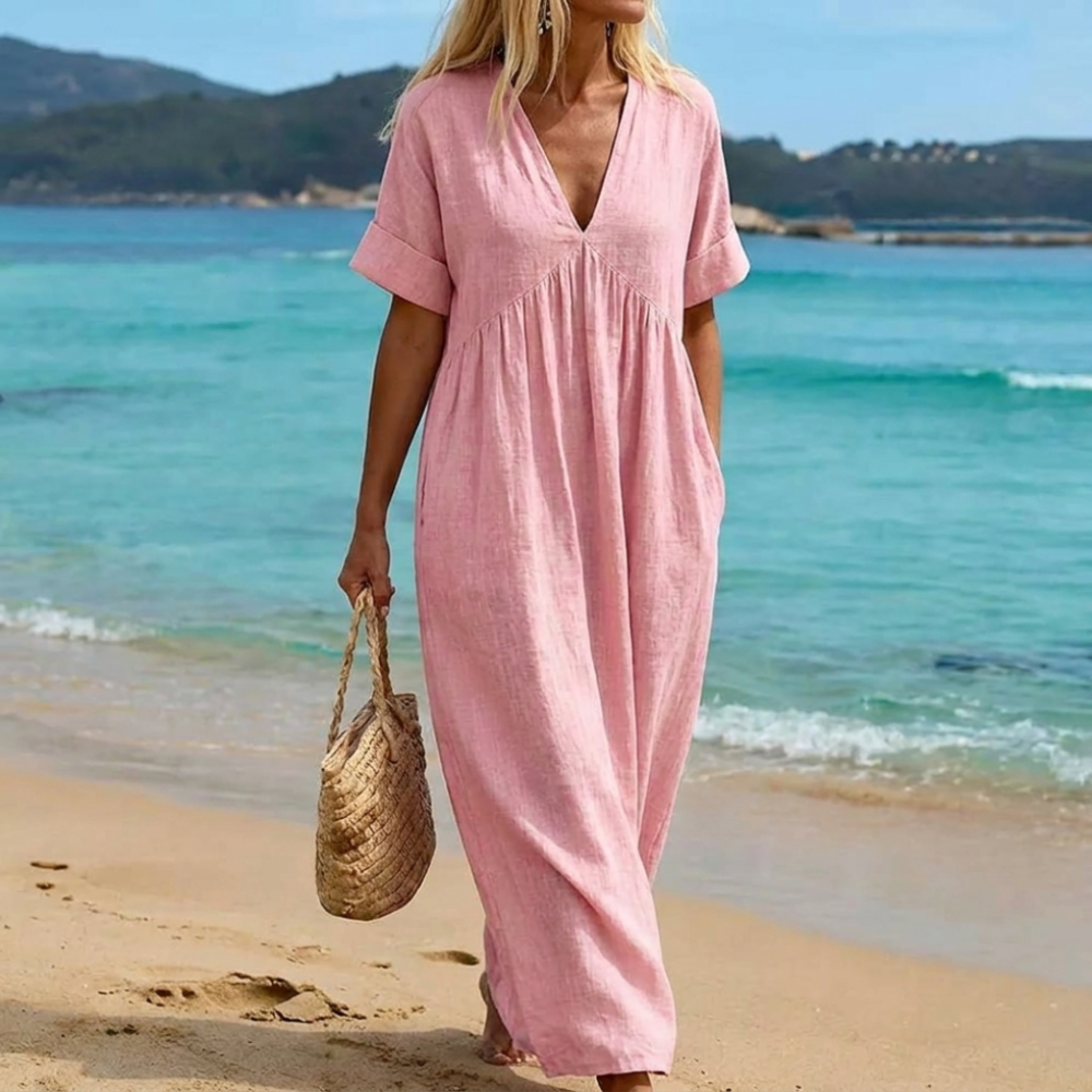Abito lungo da donna - taglio fluido con scollo a V per la spiaggia