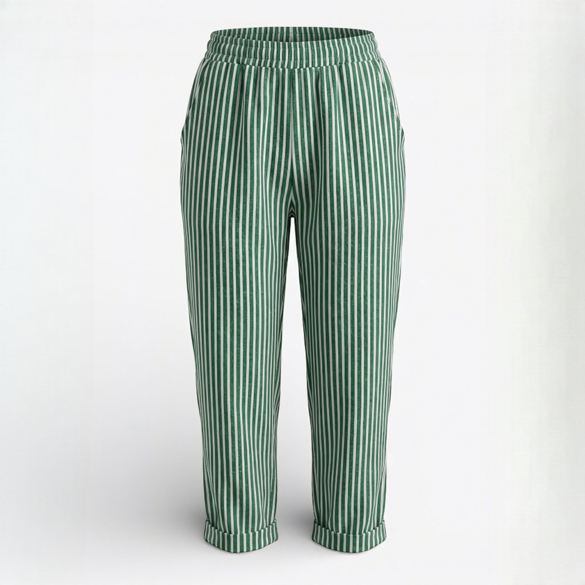 Pantalon Capri à Jambe Large avec Rayures Verticales et Taille Haute pour Femme