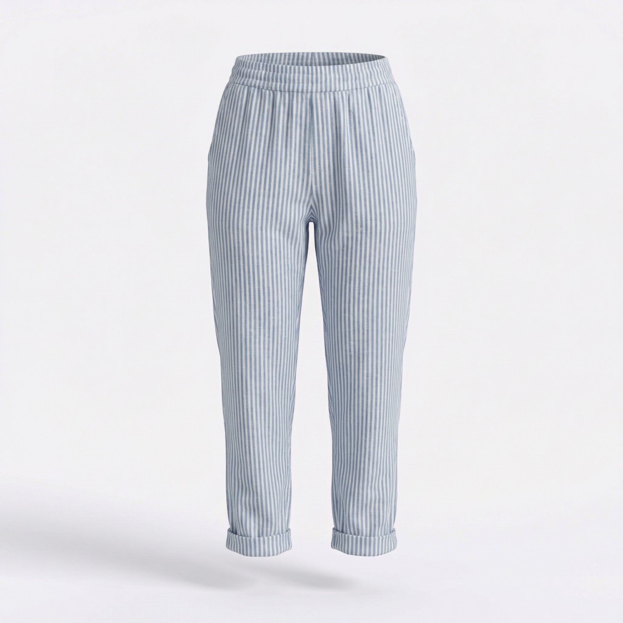 Pantalon Capri à Jambe Large avec Rayures Verticales et Taille Haute pour Femme