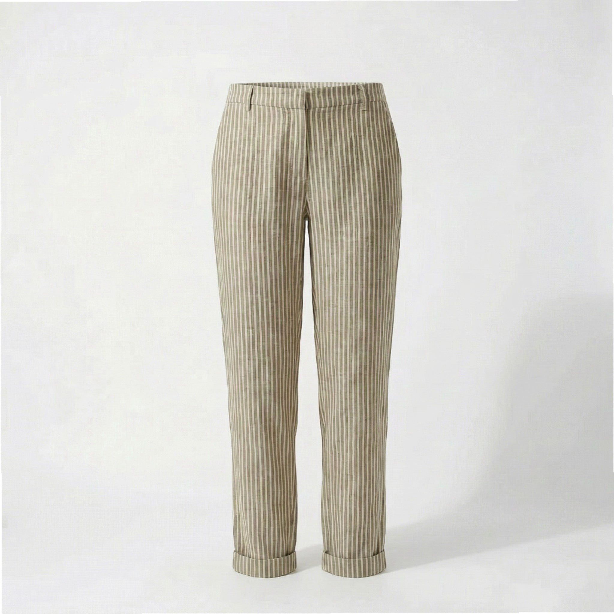 Pantalon Capri à Jambe Large avec Rayures Verticales et Taille Haute pour Femme
