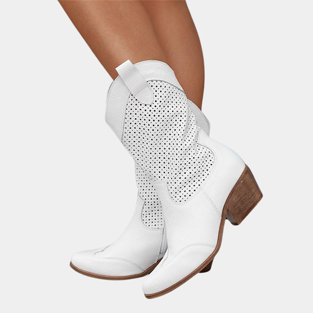 Bottes cowboy femme — cuir — perforées mi-hauteur — quotidien