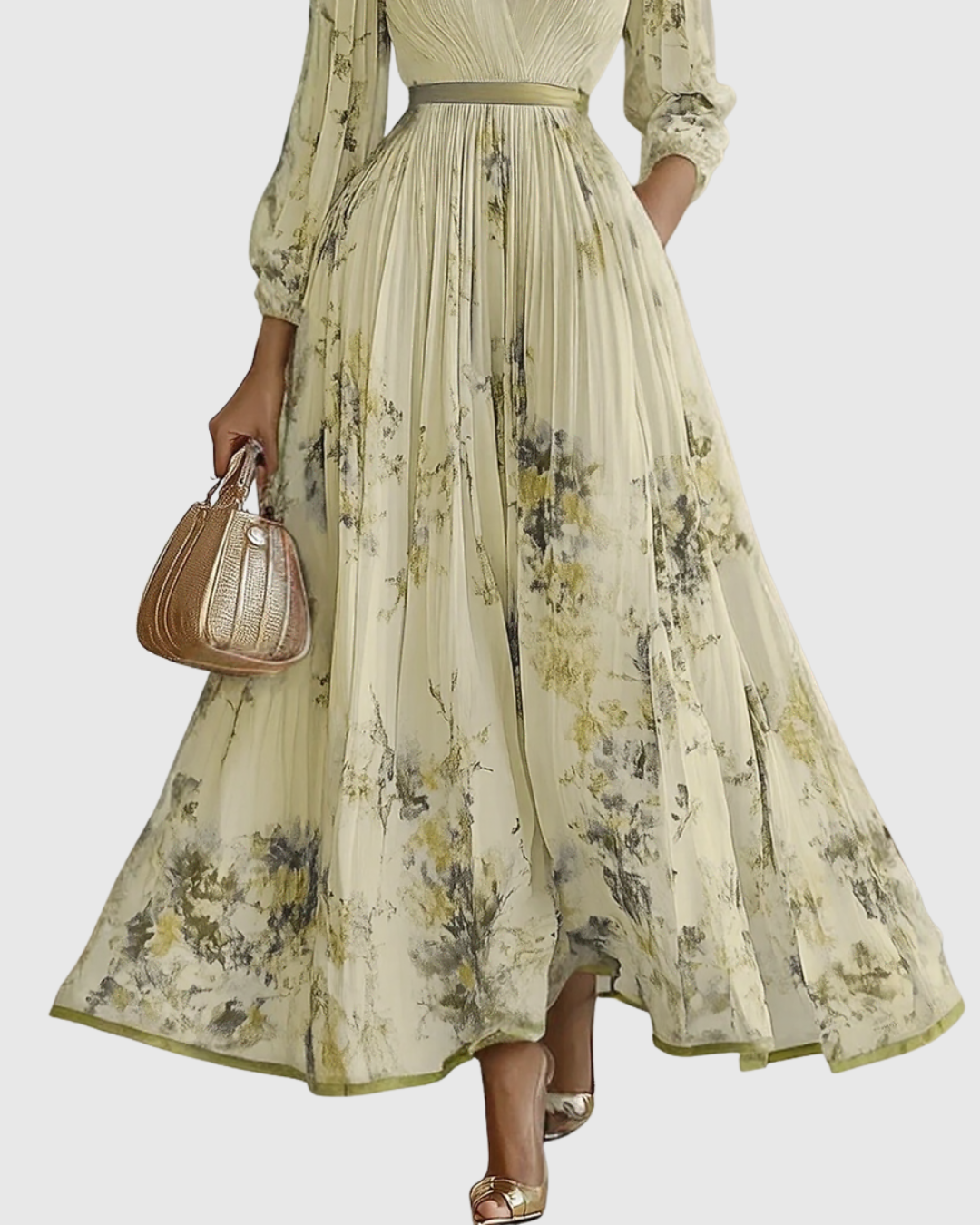 Vestito midi con scollo a V — gonna plissettata e tasche — eventi