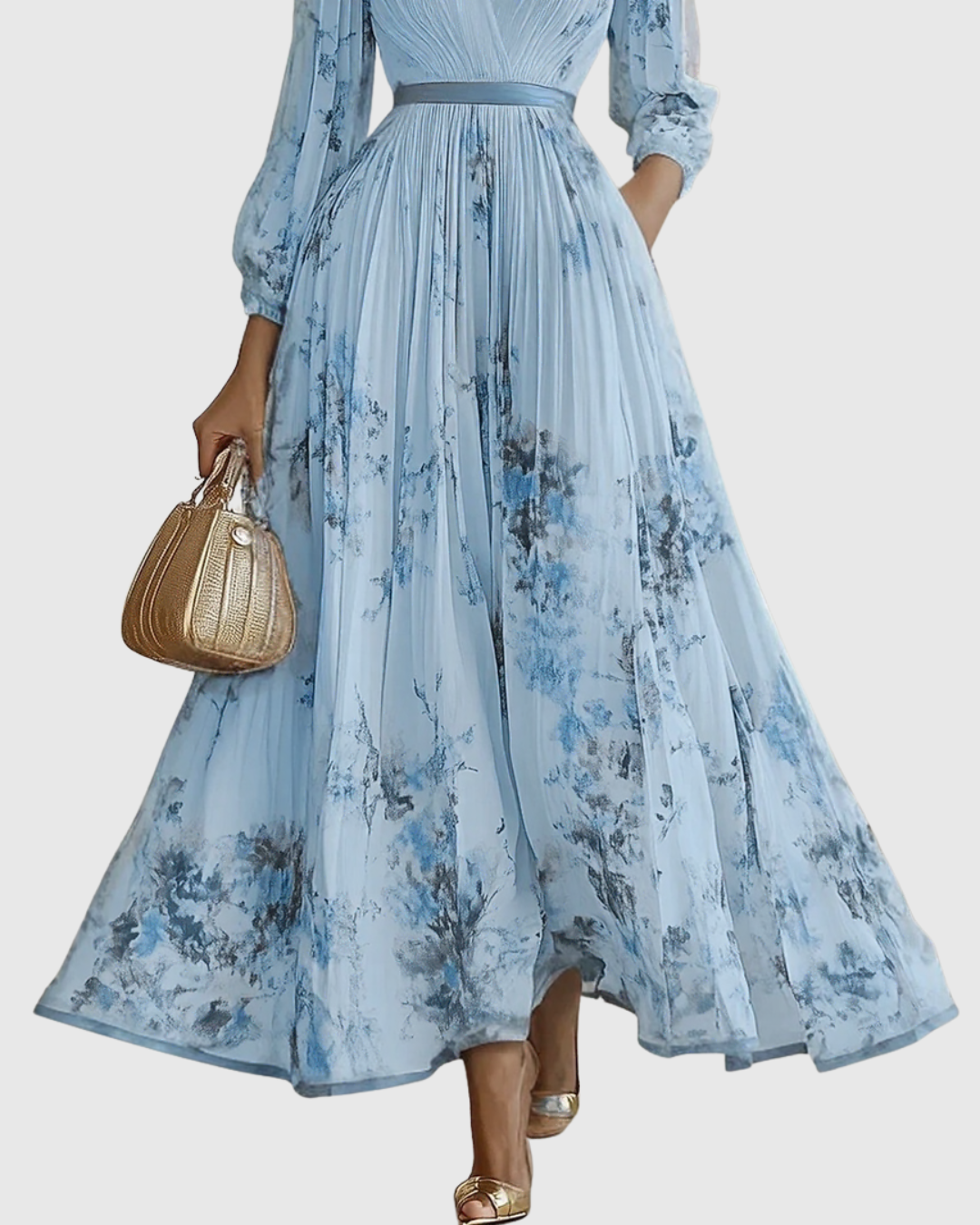 Vestito midi con scollo a V — gonna plissettata e tasche — eventi