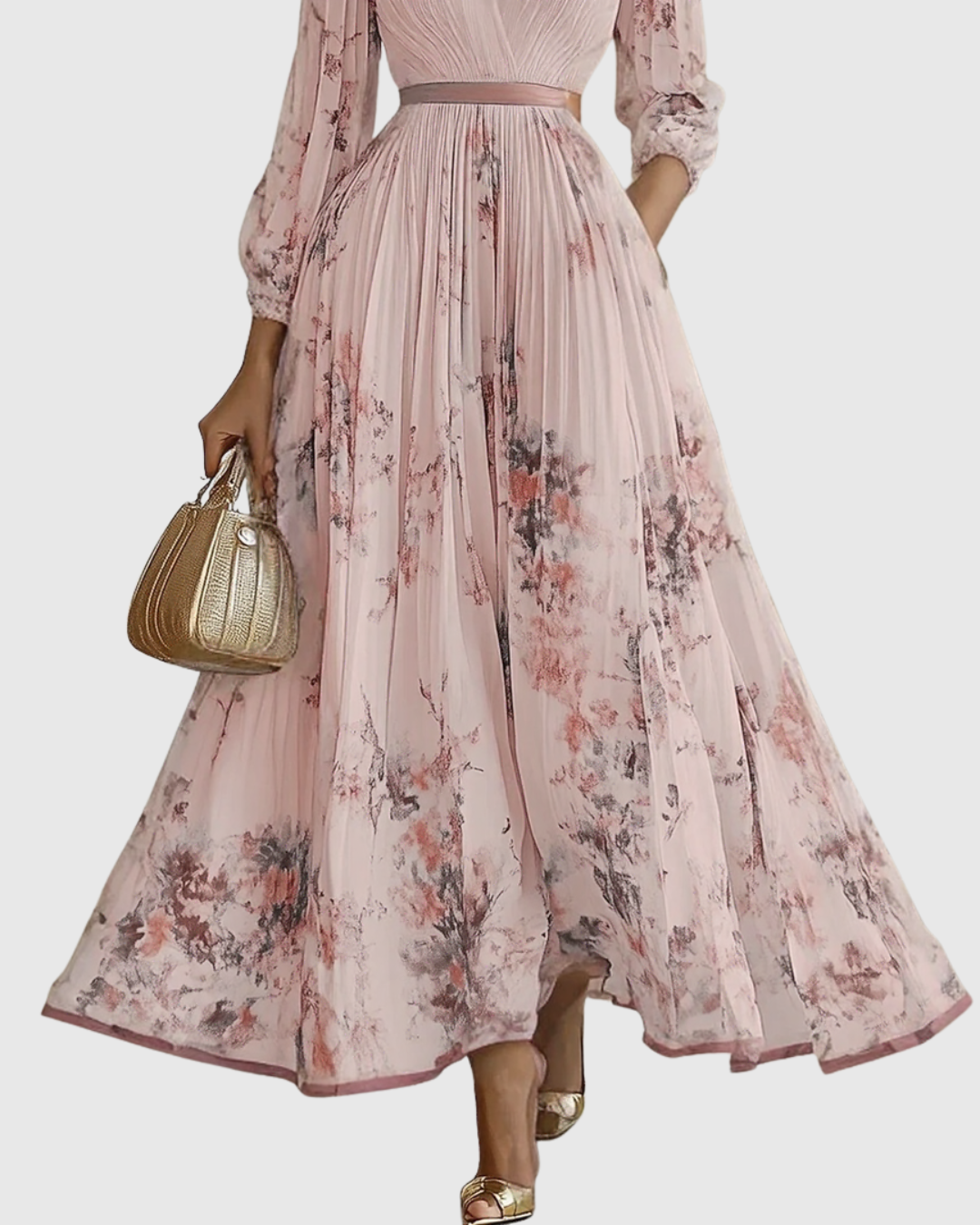 Vestito midi con scollo a V — gonna plissettata e tasche — eventi