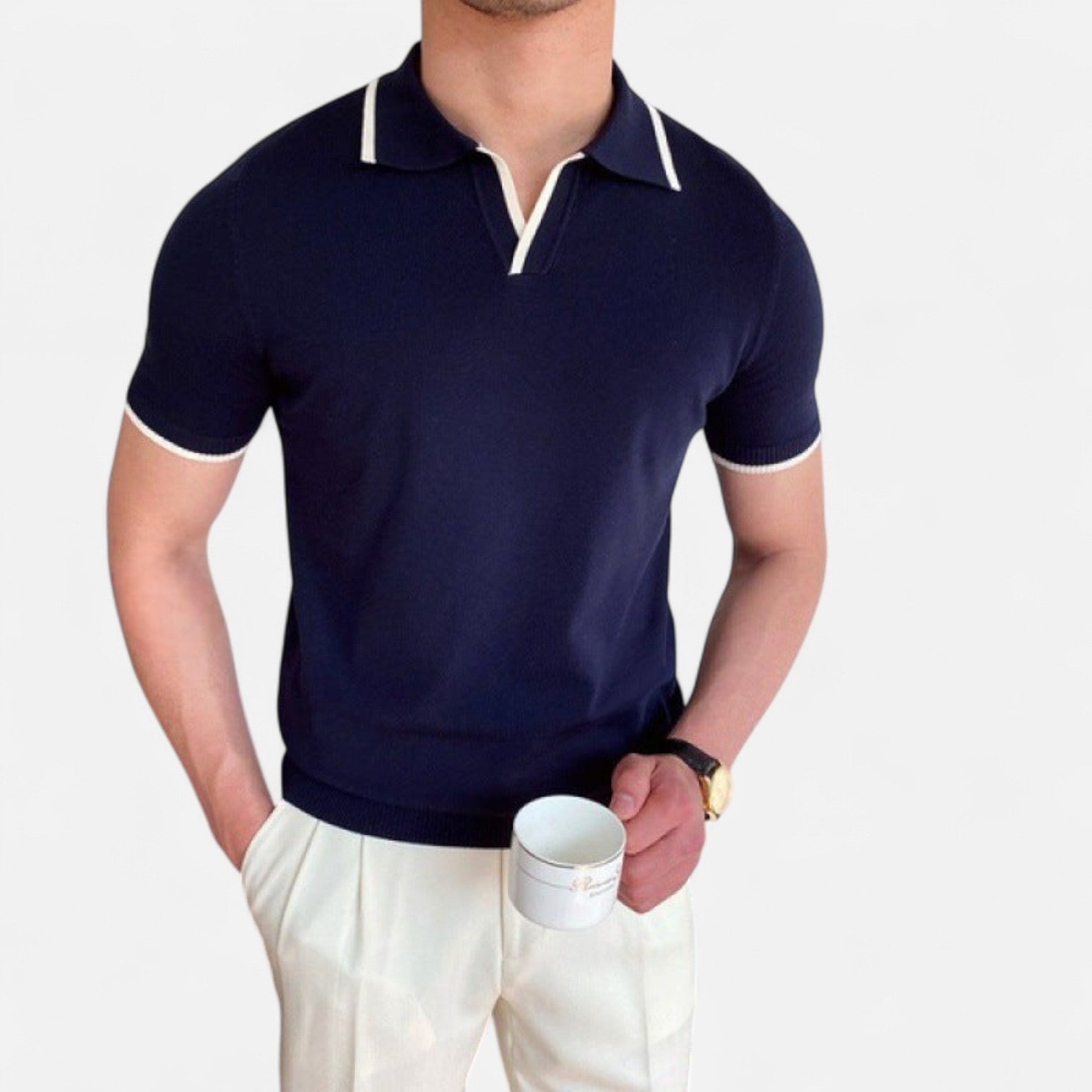 Eliaro Moda | Polo para Hombre con Cuello en V – Estilo Old Money, Distinción Atemporal