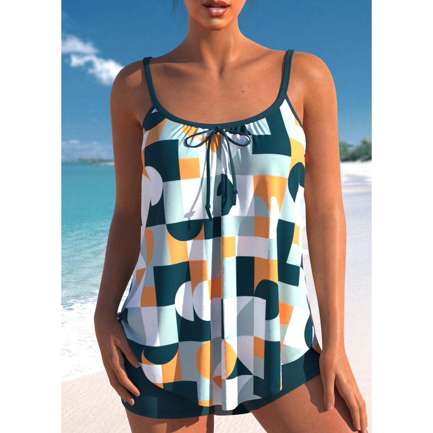 Ψηλόμεσο Μαγιό Tankini για Γυναίκα με Ombre Τοπ και Σορτς