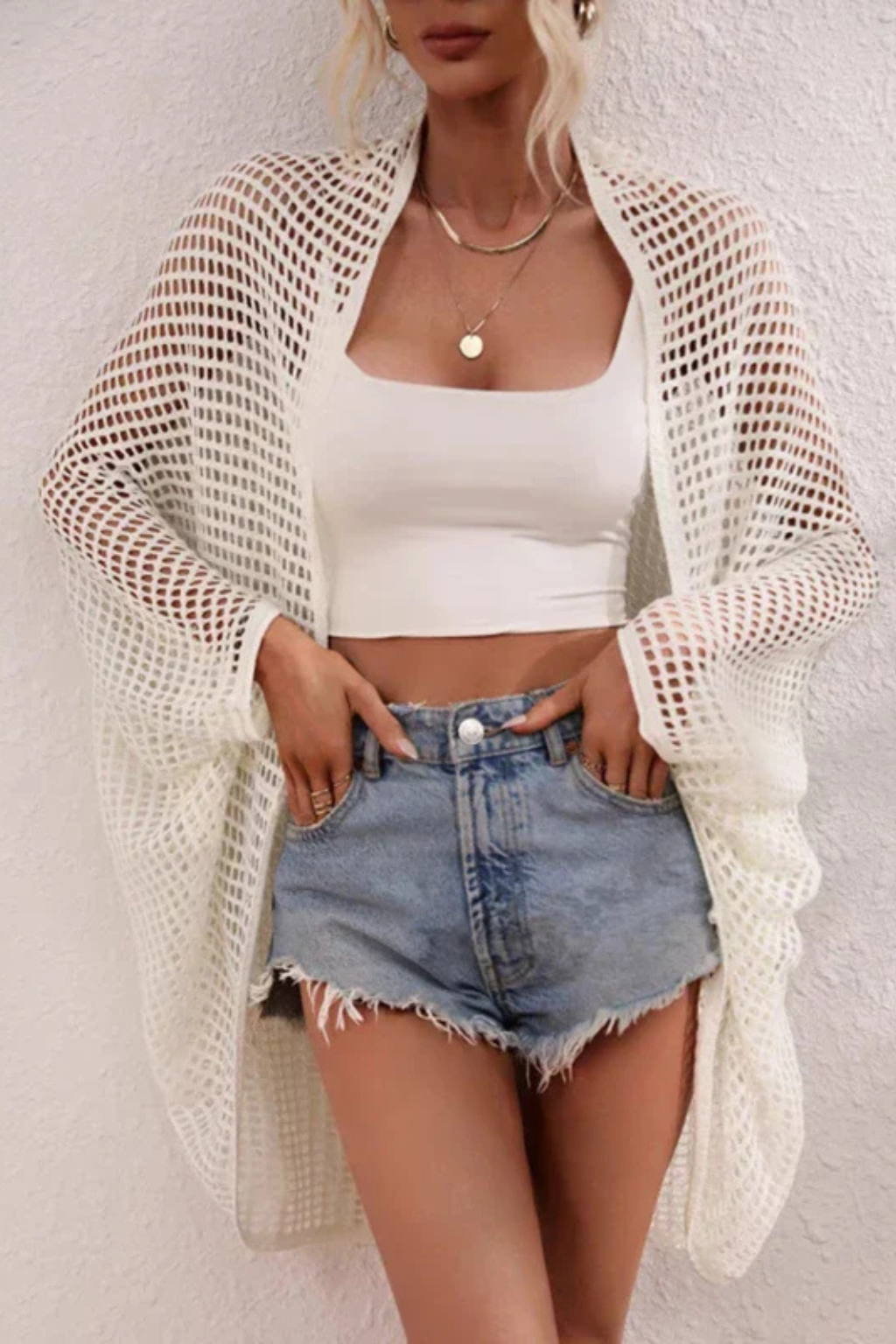 Women's Openwork Knit Cardigan Crochet Jacket and Beach Cover-Up