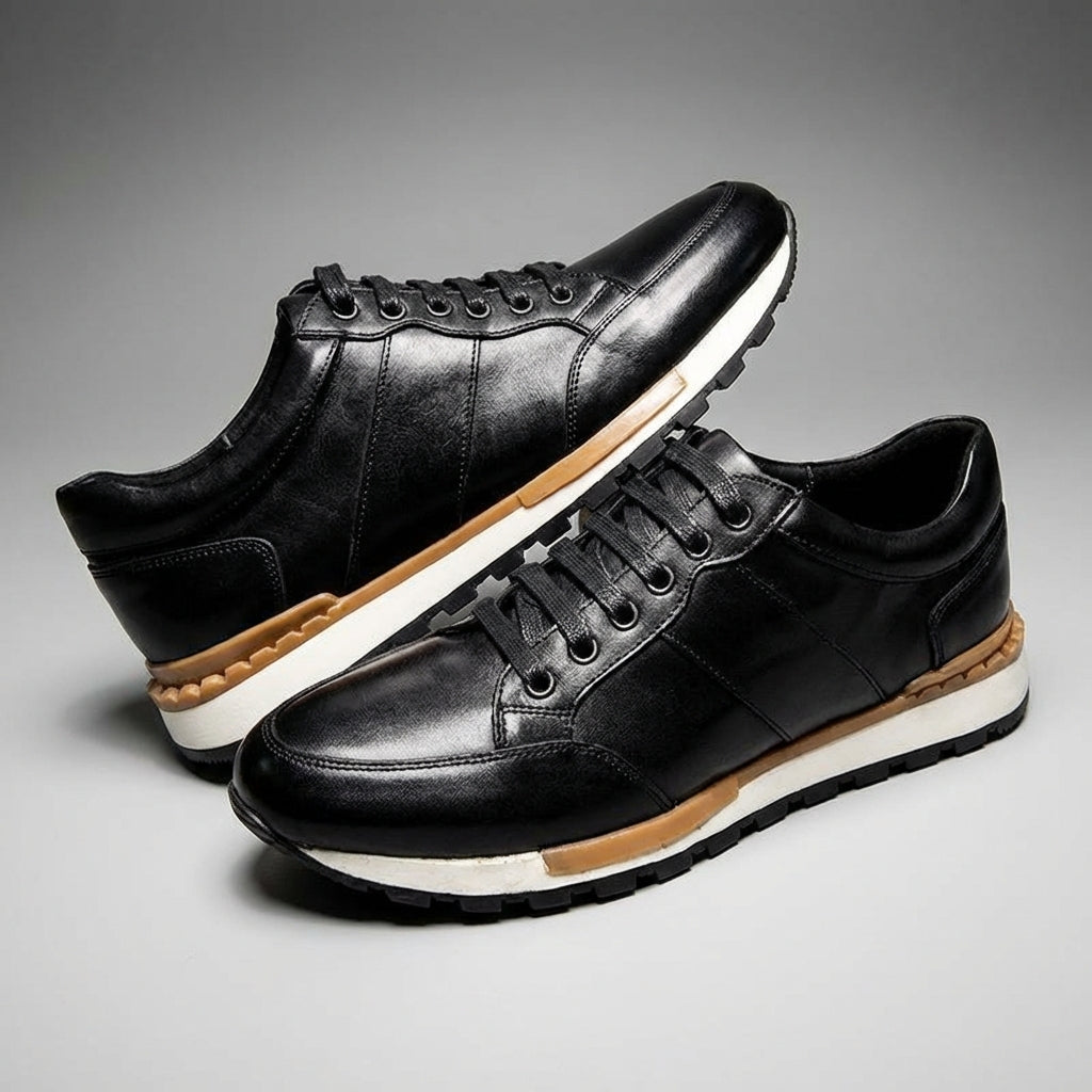 Sneakers in vera pelle da uomo con lacci e suola in gomma antiscivolo