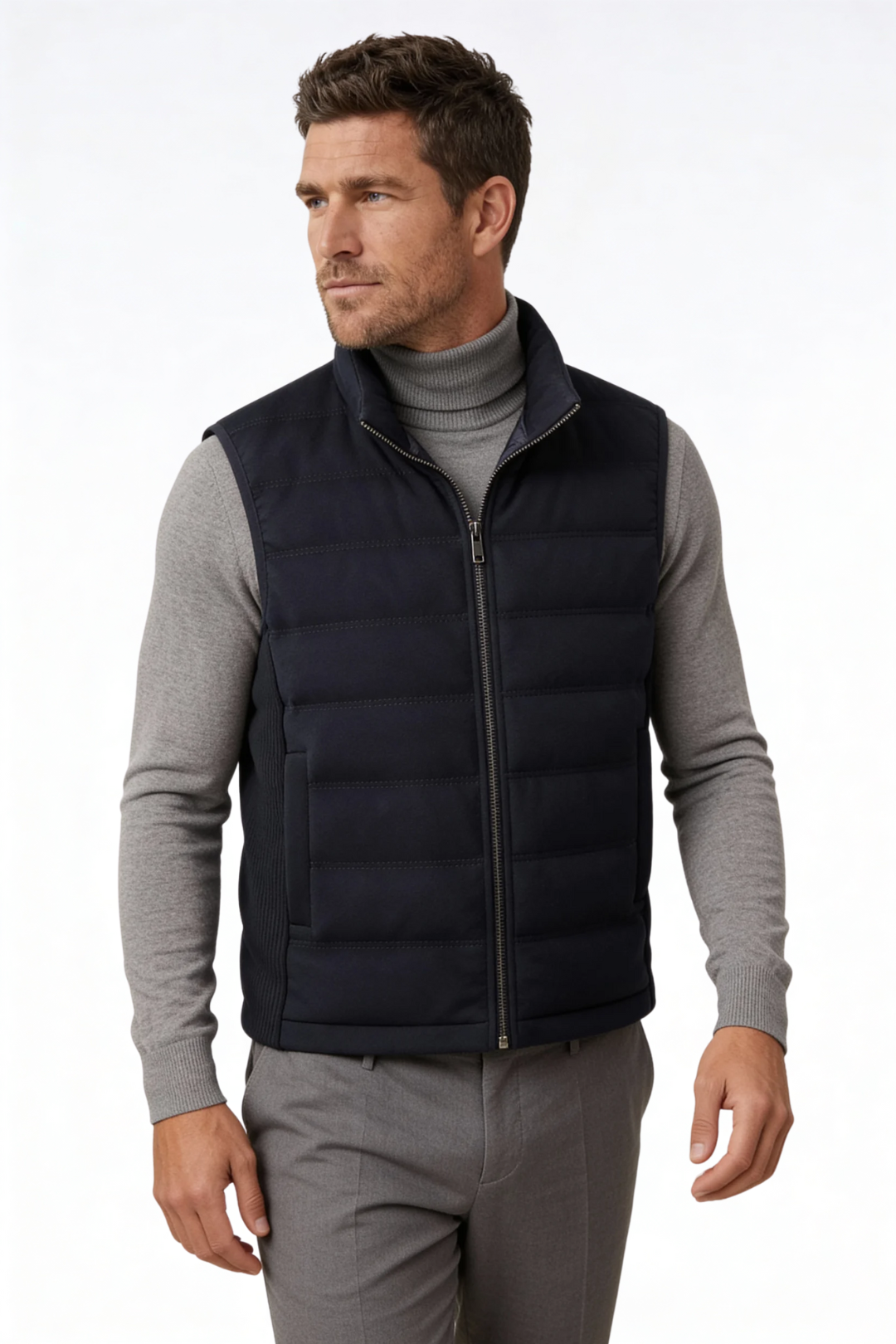 Gilet Imbottito in Lana con Isolamento Termico e Chiusura con Zip da Uomo