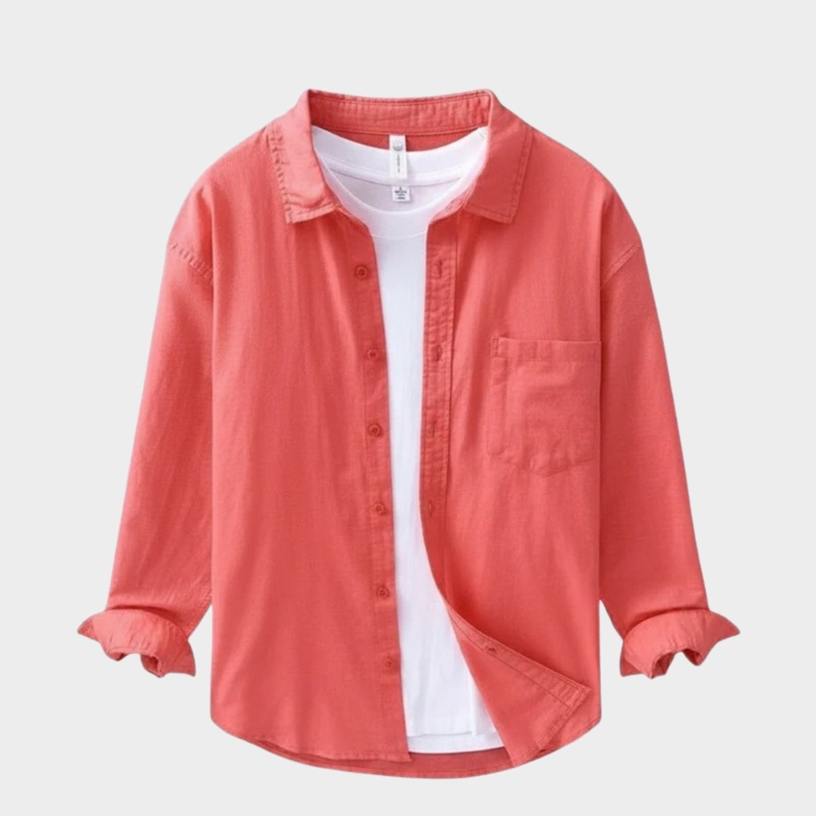 Cămașă din Bumbac și In pentru Bărbați cu Mâneci Lungi, Guler cu Rever și Nasturi