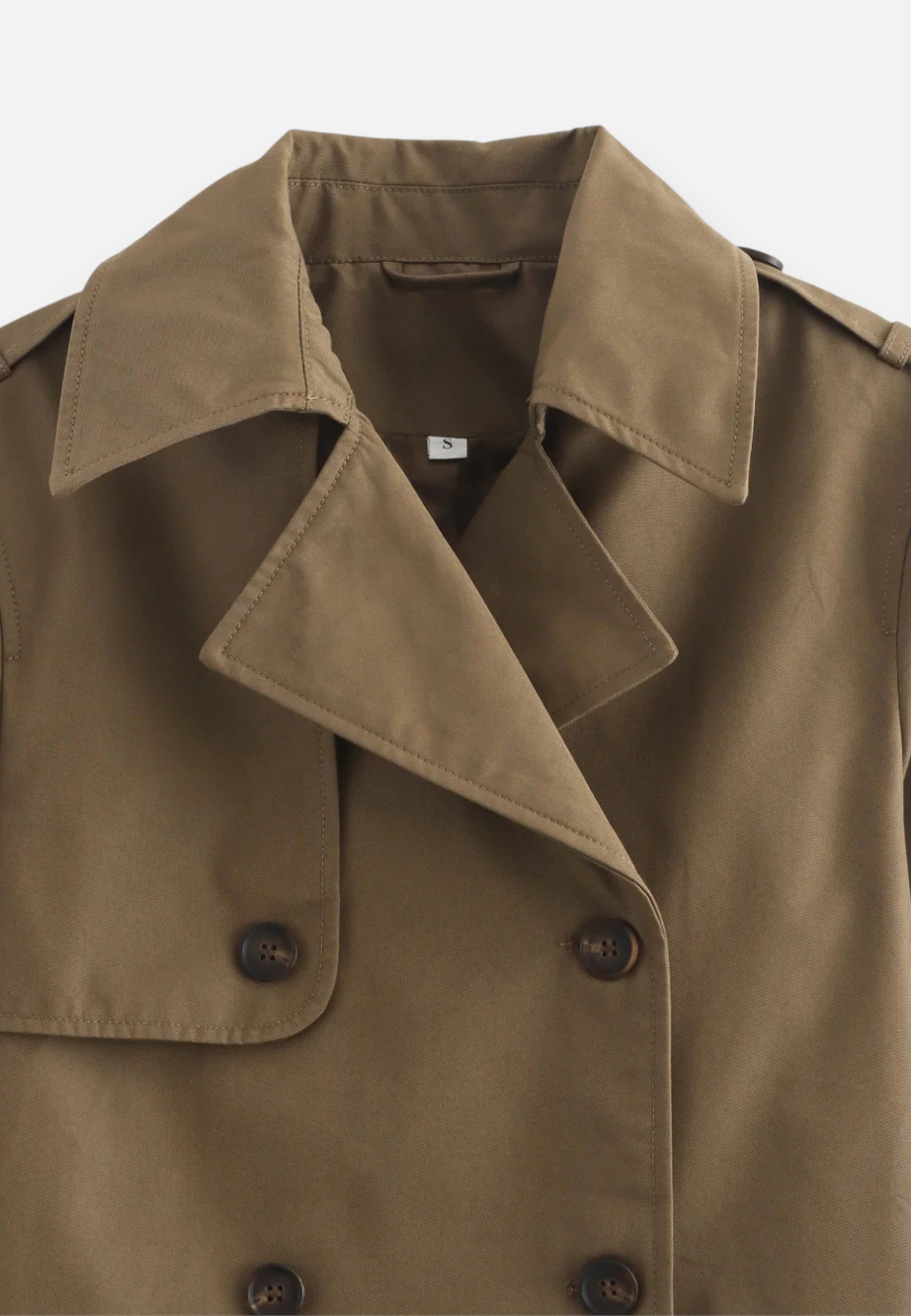 Krátká bunda z polyesteru s dvojitým zapínáním a klopovým límcem pro ženy