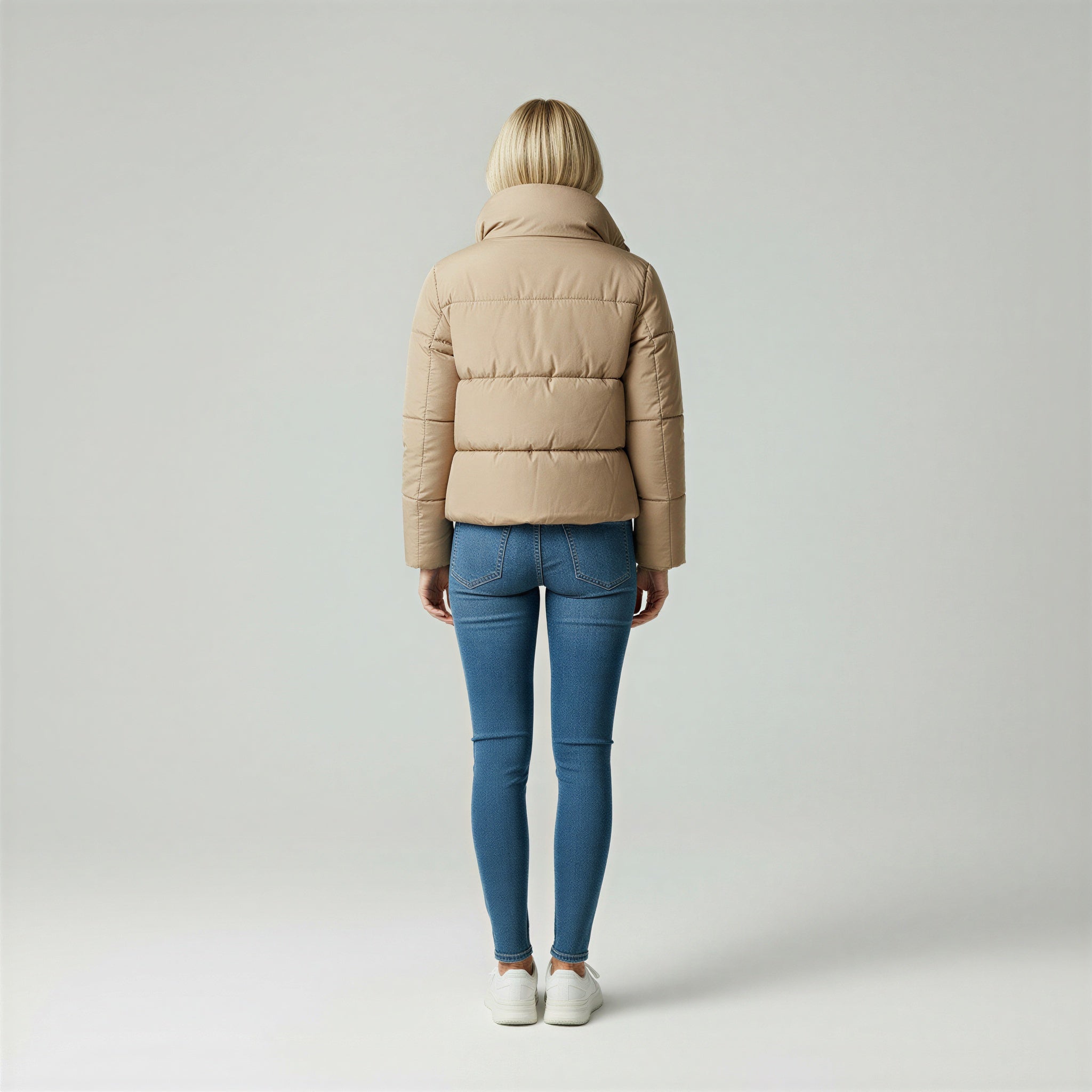 Giacca Puffer Corta e Leggera con Collo Alto e Cerniera per Donna