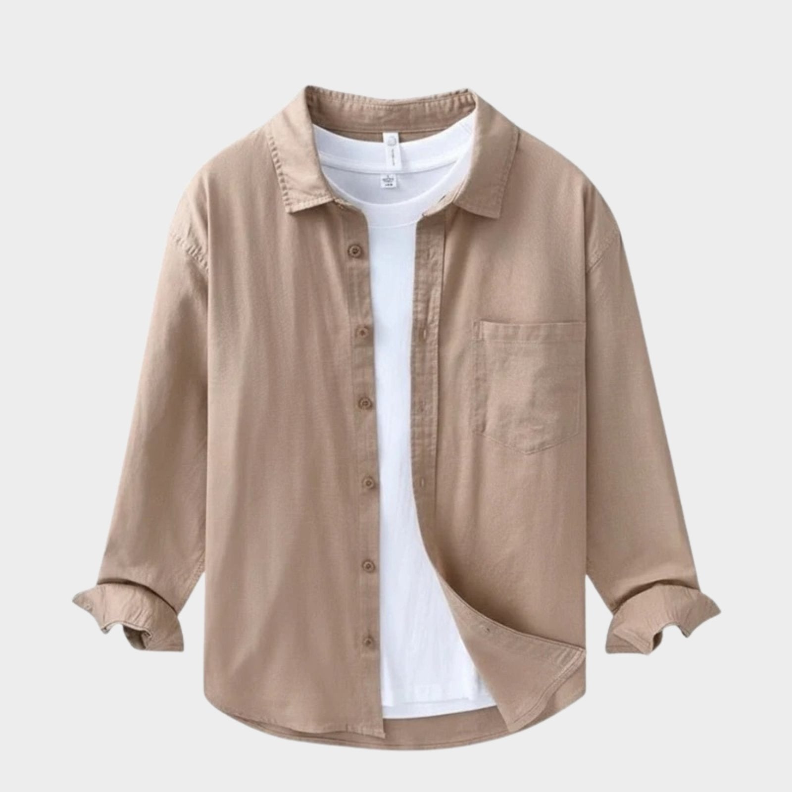 Cămașă din Bumbac și In pentru Bărbați cu Mâneci Lungi, Guler cu Rever și Nasturi