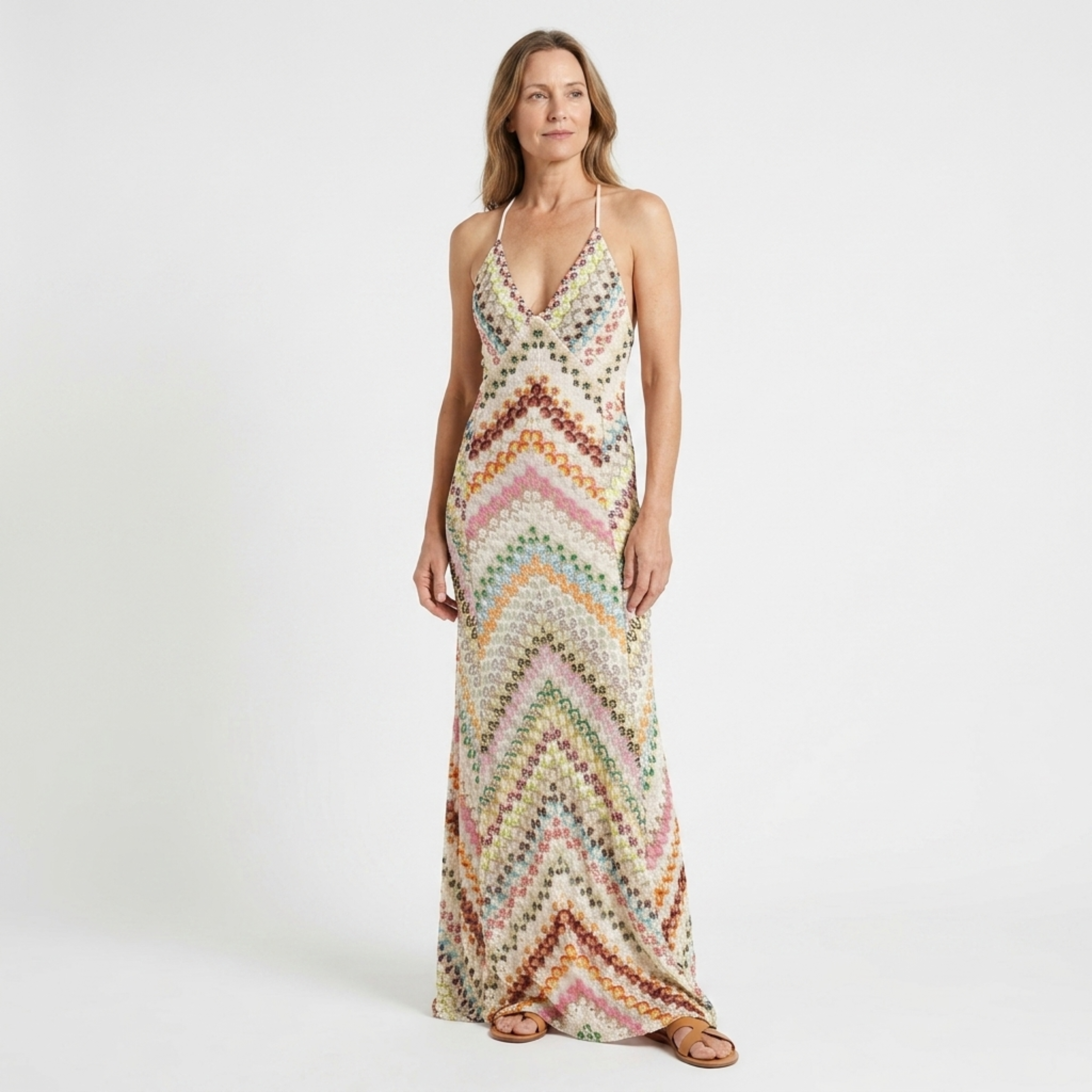 Robe longue en maille — bretelles croisées pour les vacances