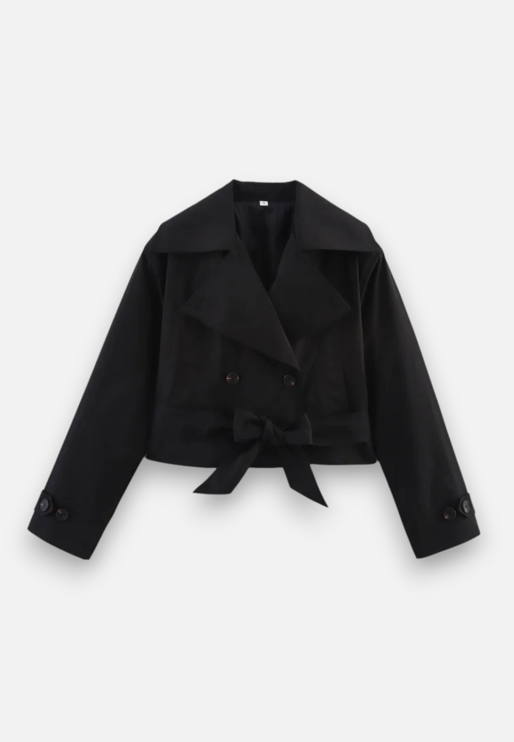 Giacca corta stile trench in poliestere con doppio petto e cintura da donna