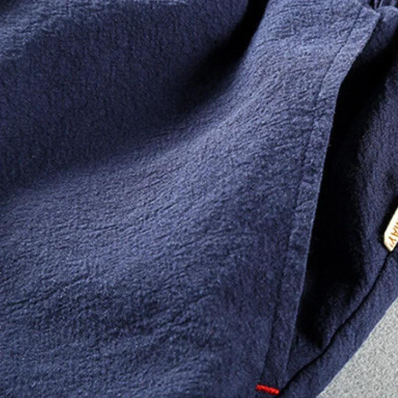 Pantalones de Lino para Hombre de Corte Recto con Cintura Elástica y Cordón Ajustable