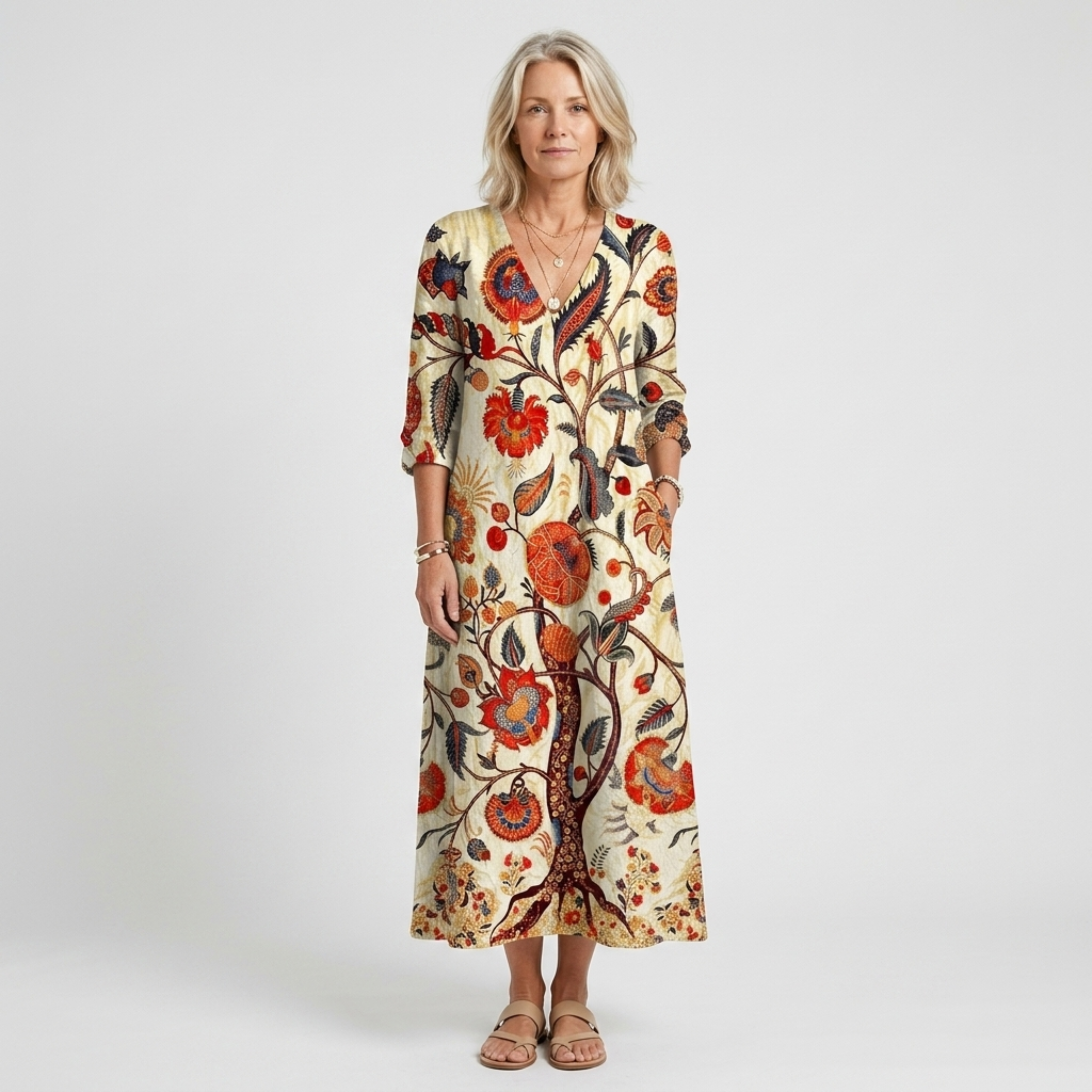Robe longue en lin — imprimé floral pour réunions sociales