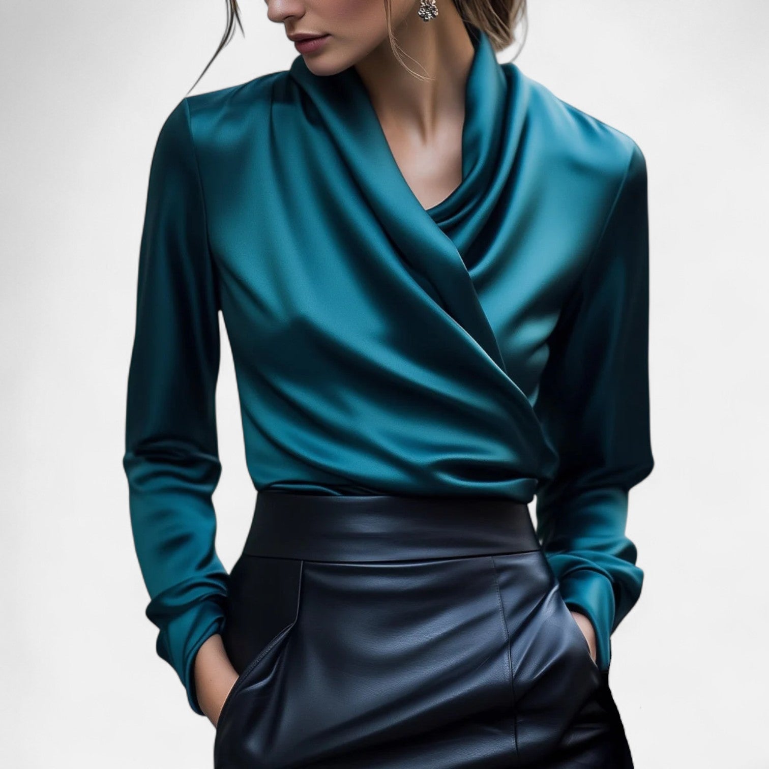 Eliaro Moda | Blusa de Satén Marrón con Cordones para Mujer – Lujo Contemporáneo, Silueta Refinada