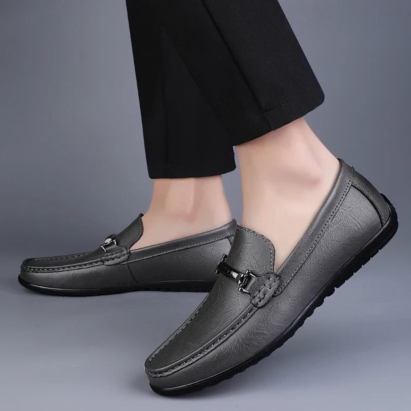 Mocassini in Pelle Vera da Uomo Stile Guida con Suola in Gomma Slip-On