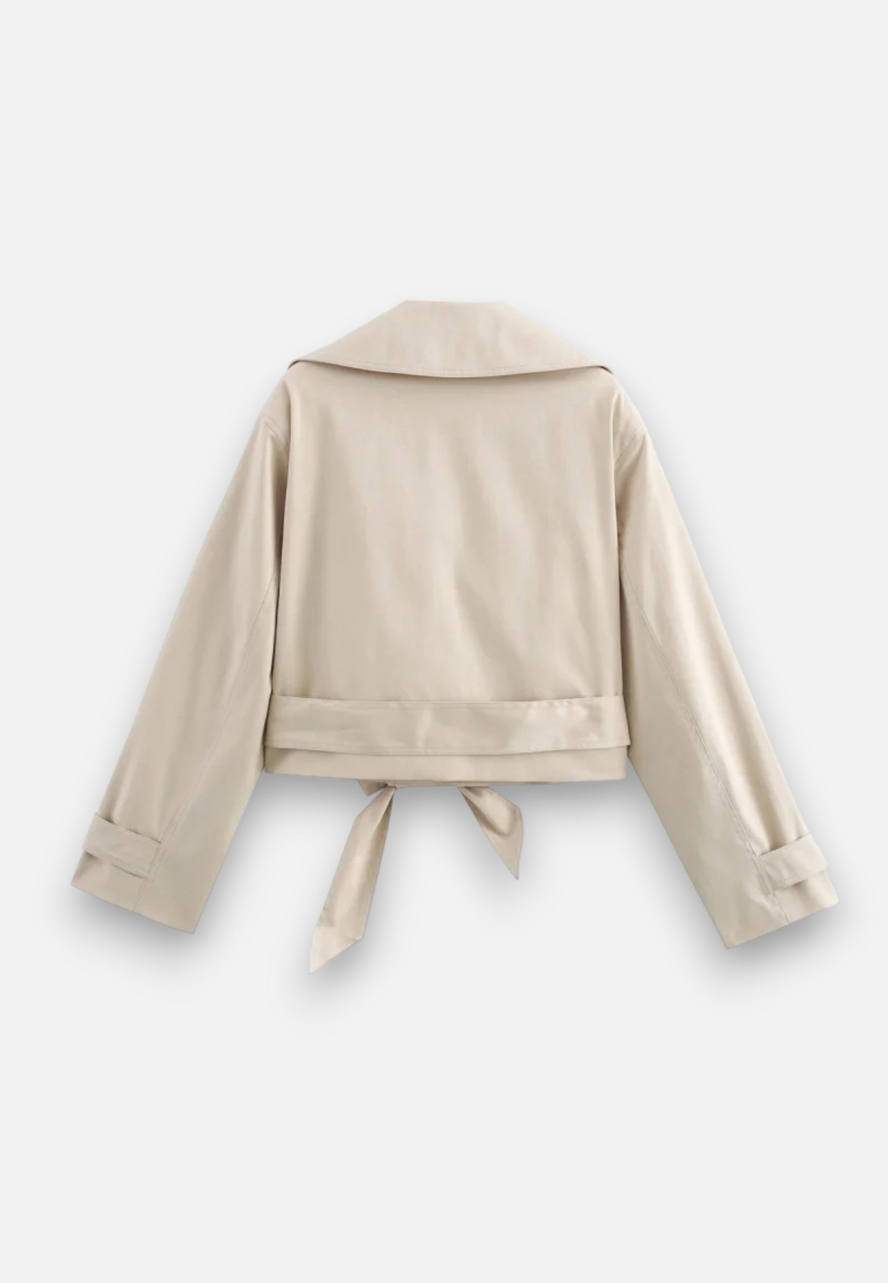 Krátká trenčkotová bunda z polyesteru s dvojitým zapínáním a páskem pro ženy