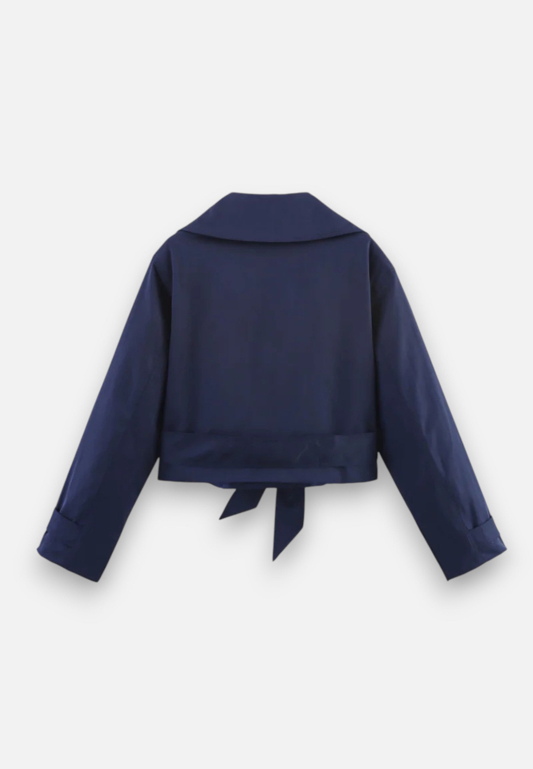 Krátká trenčkotová bunda z polyesteru s dvojitým zapínáním a páskem pro ženy