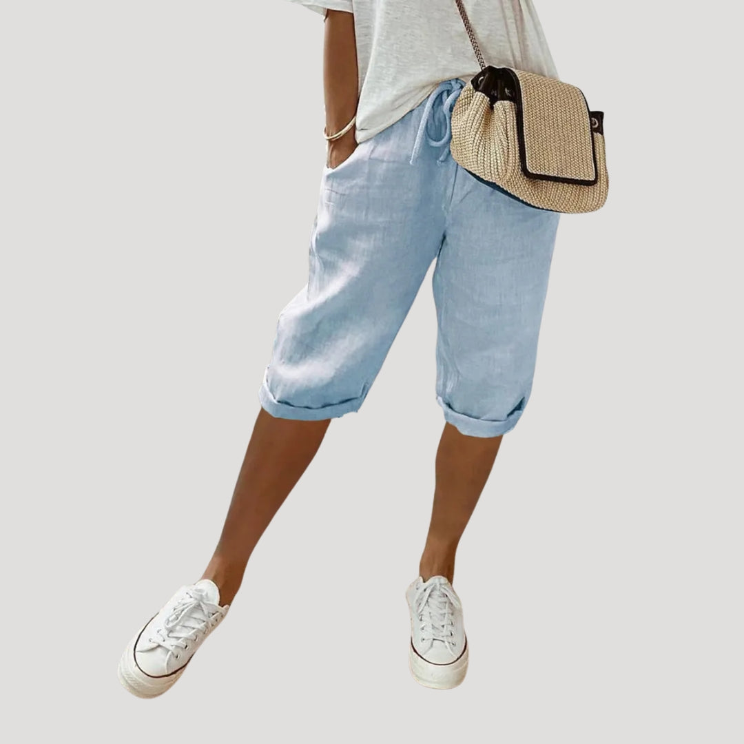 Shorts en lin pour femme à coupe droite jusqu'au genou
