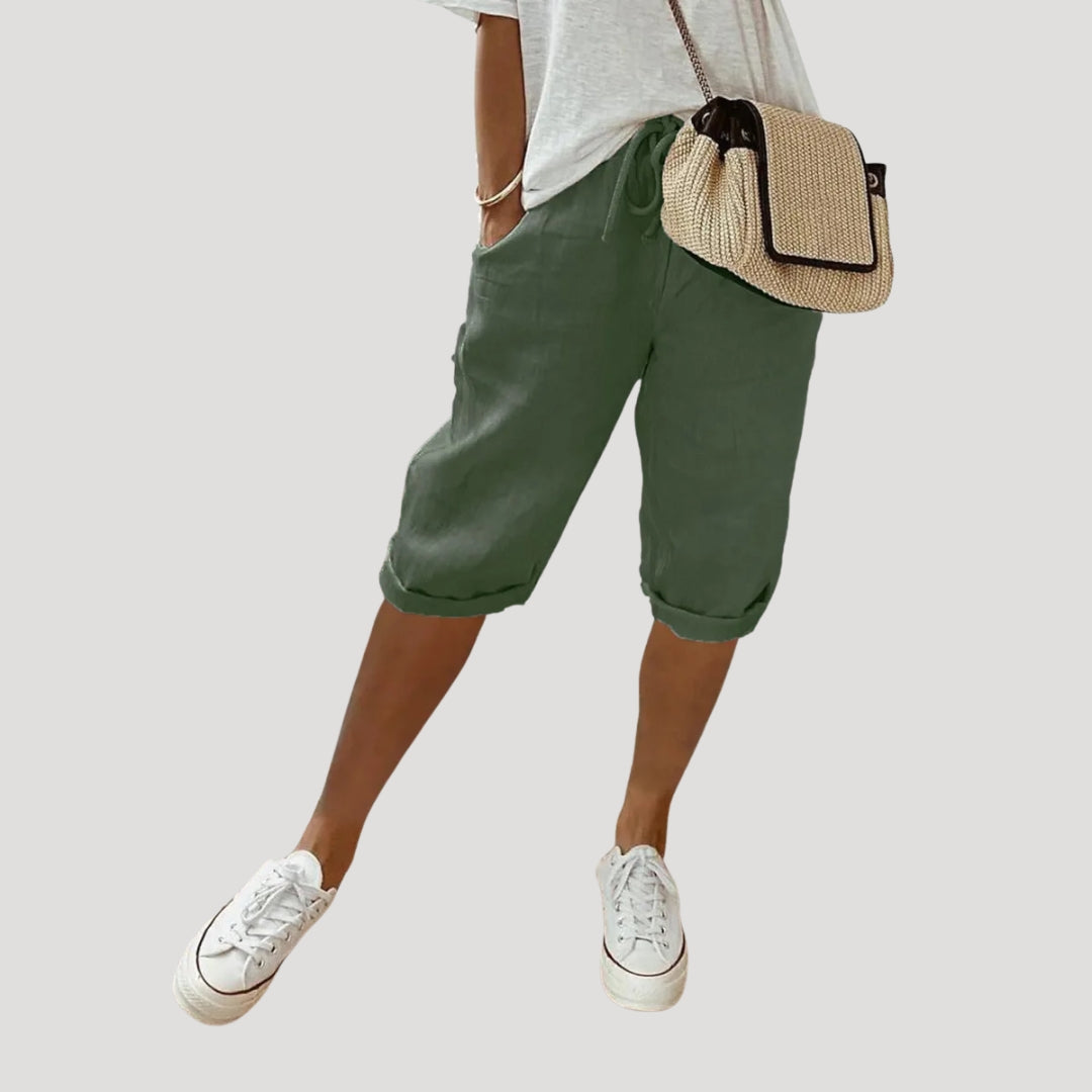 Shorts en lin pour femme à coupe droite jusqu'au genou