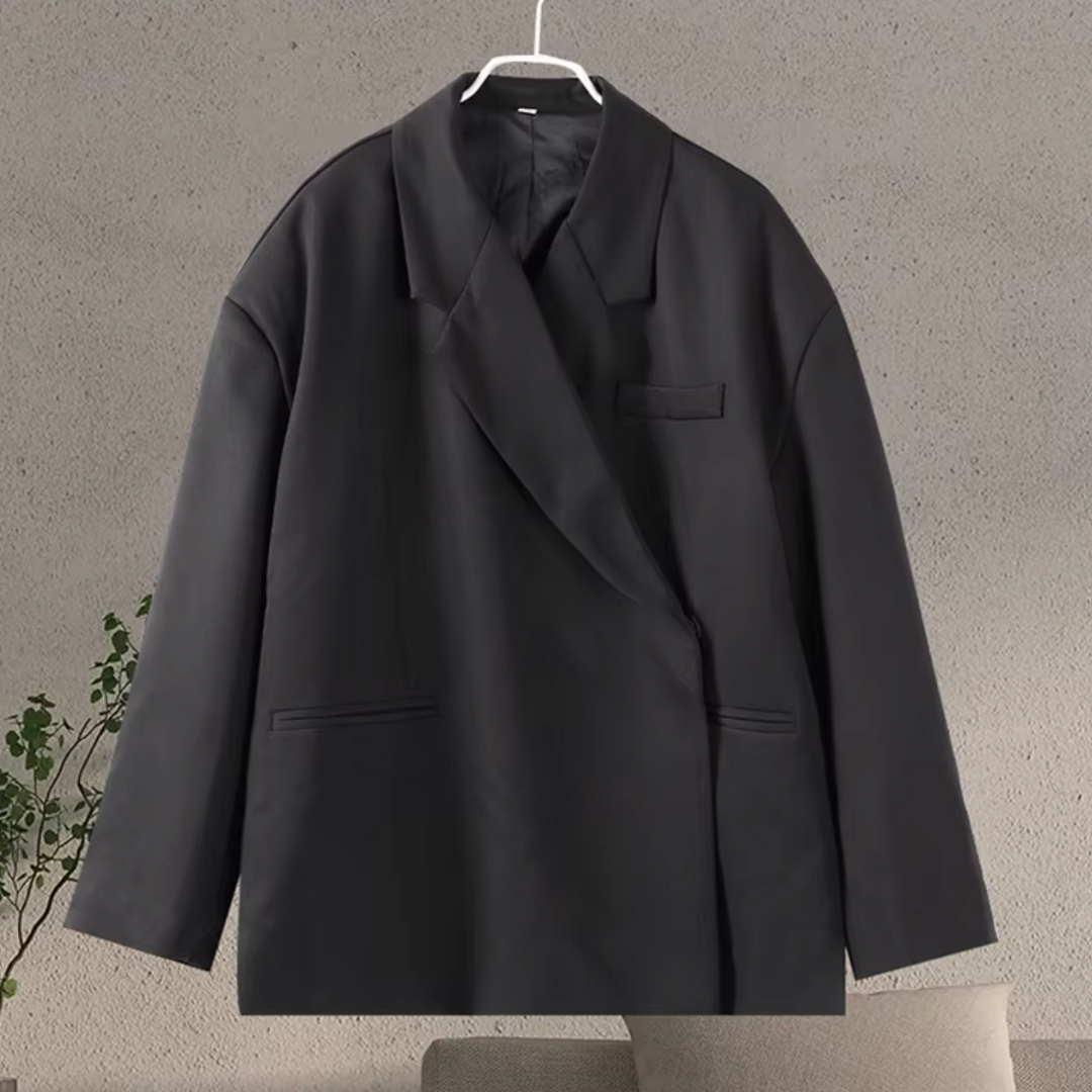 Oversized Blazer for Women with Notch Lapel and Buttoned Long Sleeves