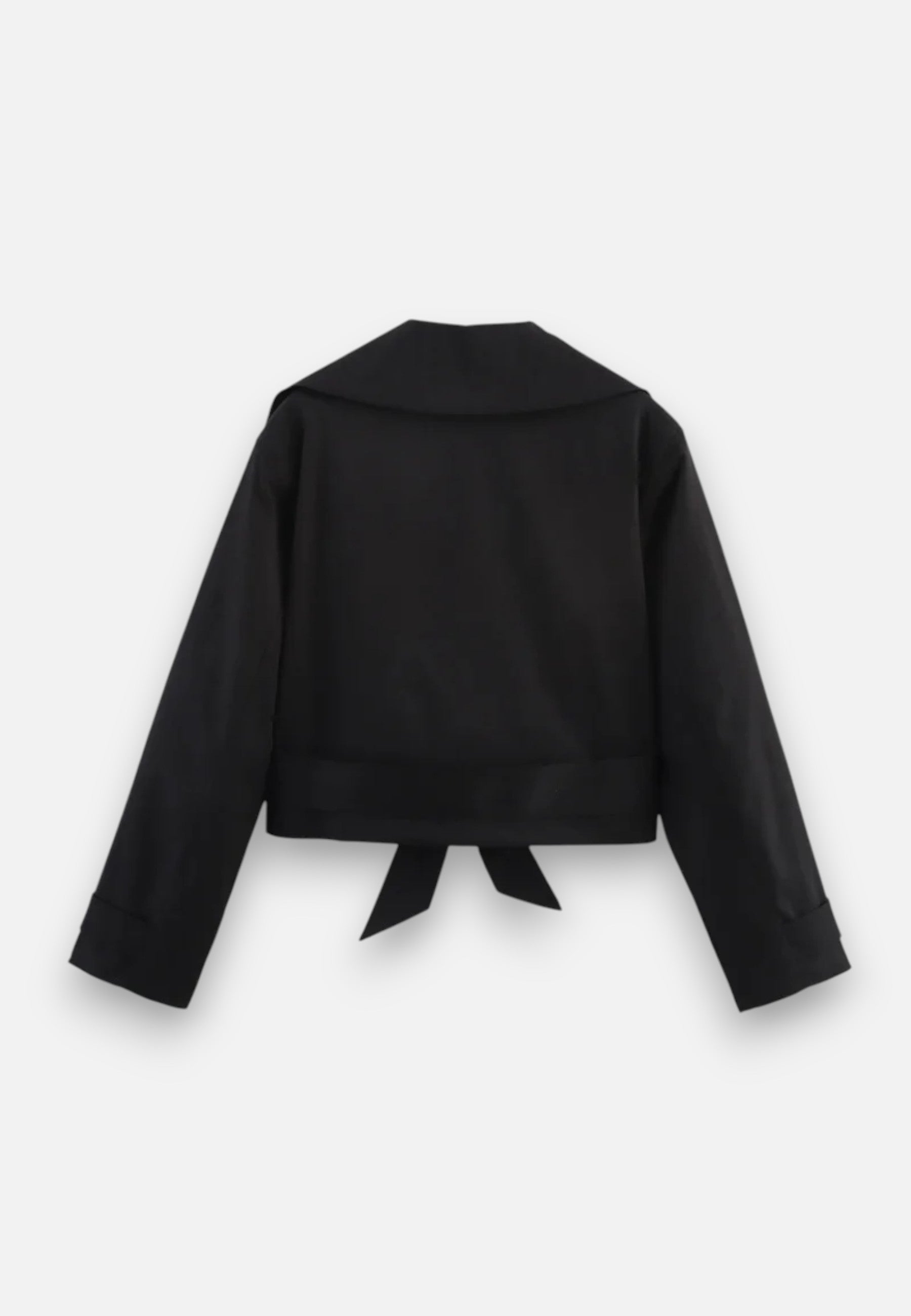 Krátká trenčkotová bunda z polyesteru s dvojitým zapínáním a páskem pro ženy