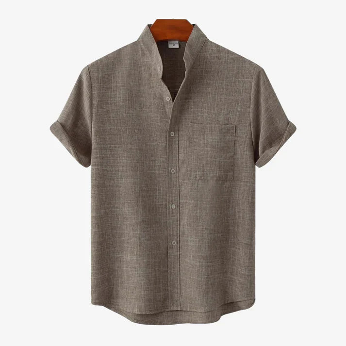 Camisa Casual para Hombre con Cuello Mao de Manga Corta y Botonadura Sencilla