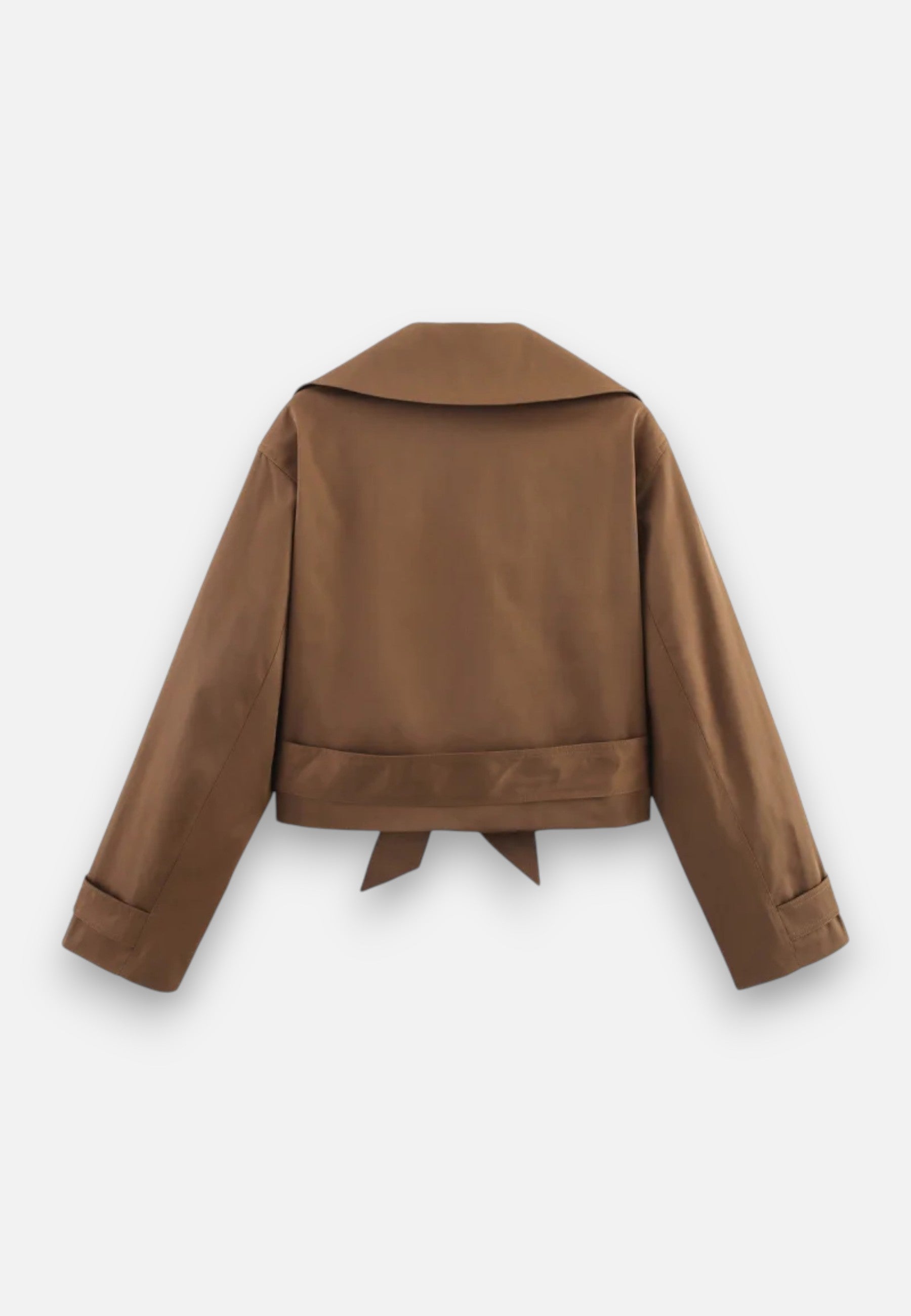 Krátká trenčkotová bunda z polyesteru s dvojitým zapínáním a páskem pro ženy