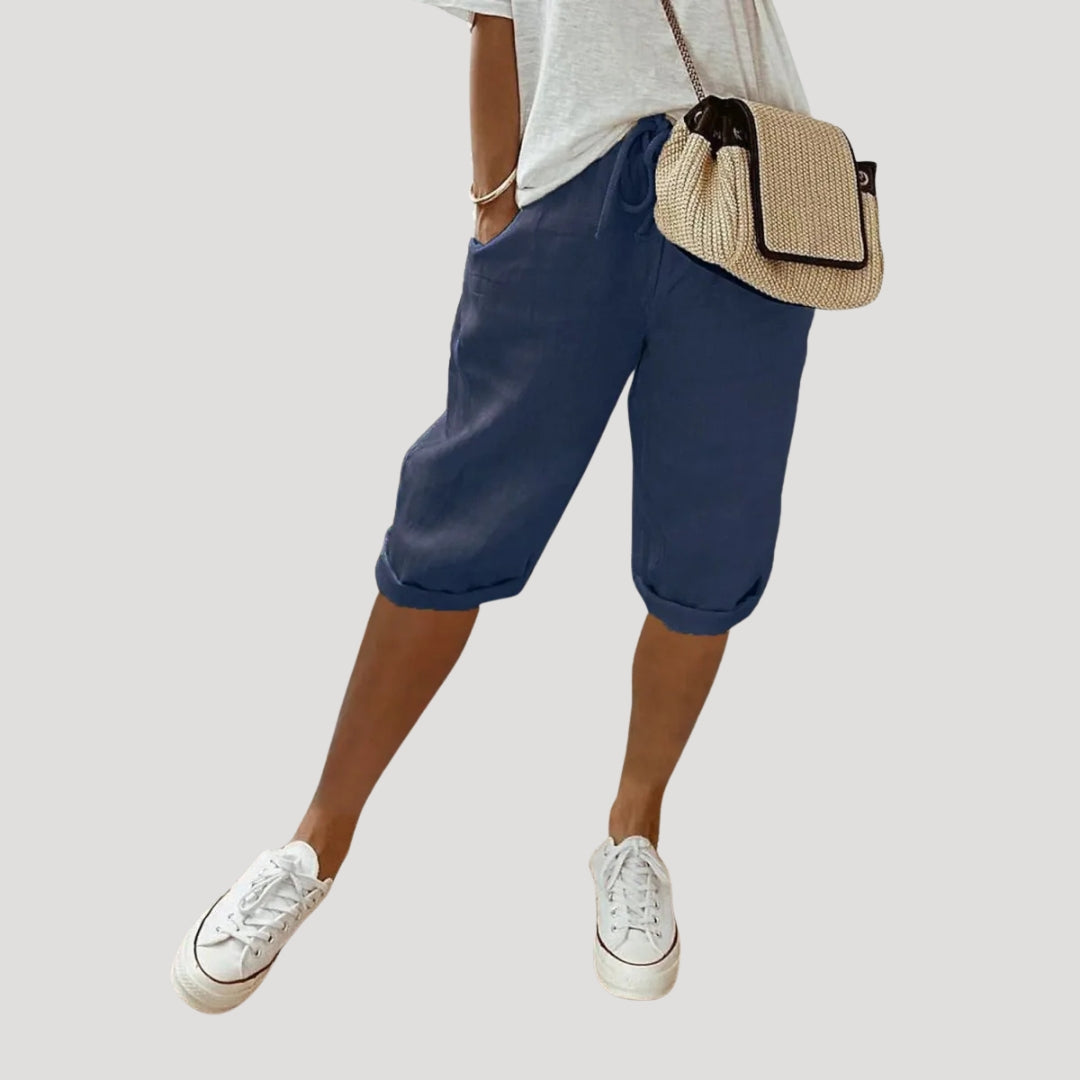 Shorts en lin pour femme à coupe droite jusqu'au genou